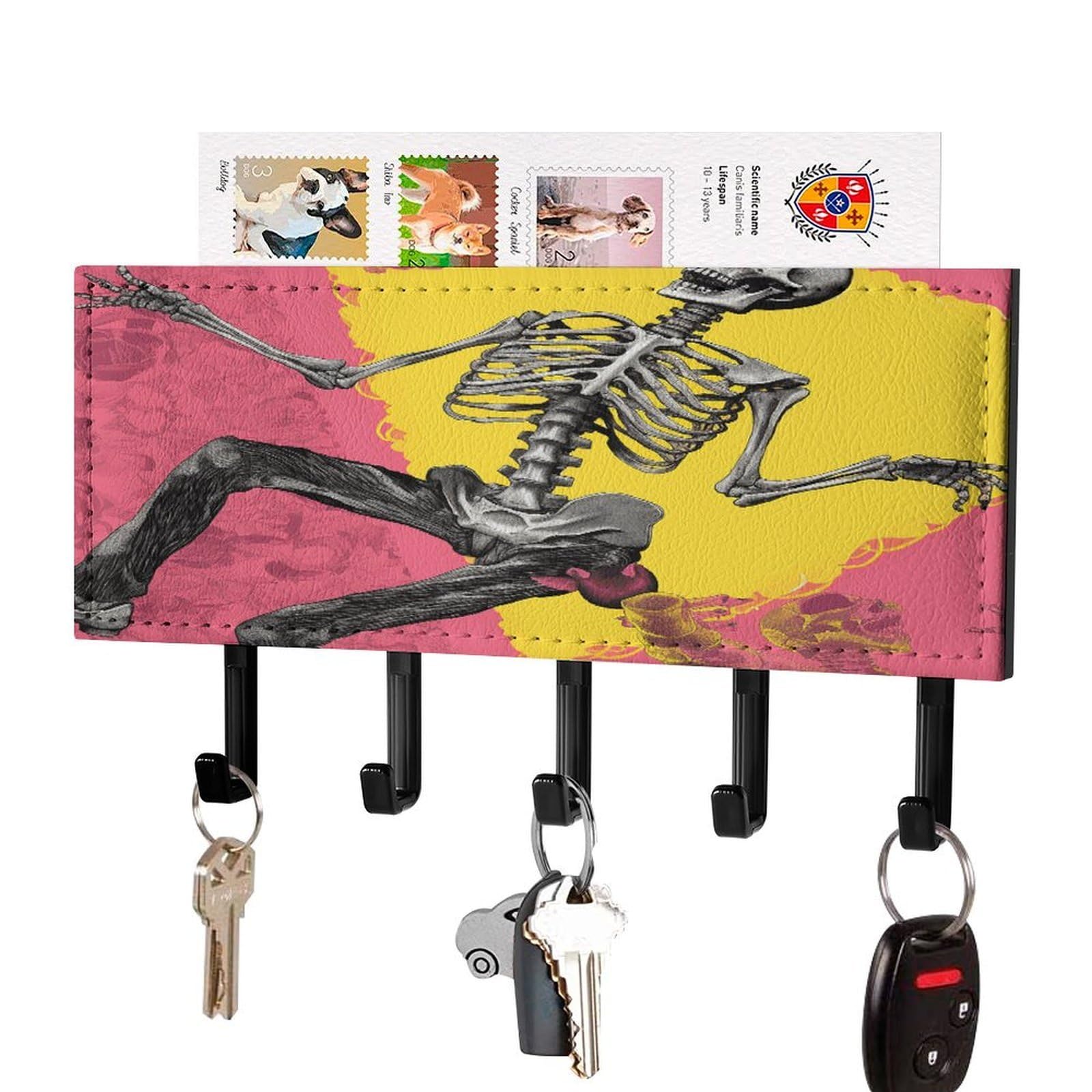 Fekiloot Black-Style Peach Skull Key Holder Wall Mount Key Hanger With 5 Hooks Decorative Key Rack Hanging Key Hooks With Mail Organizer Key Holder For Wall Living Room Kitchen Bathroom Hallway Black