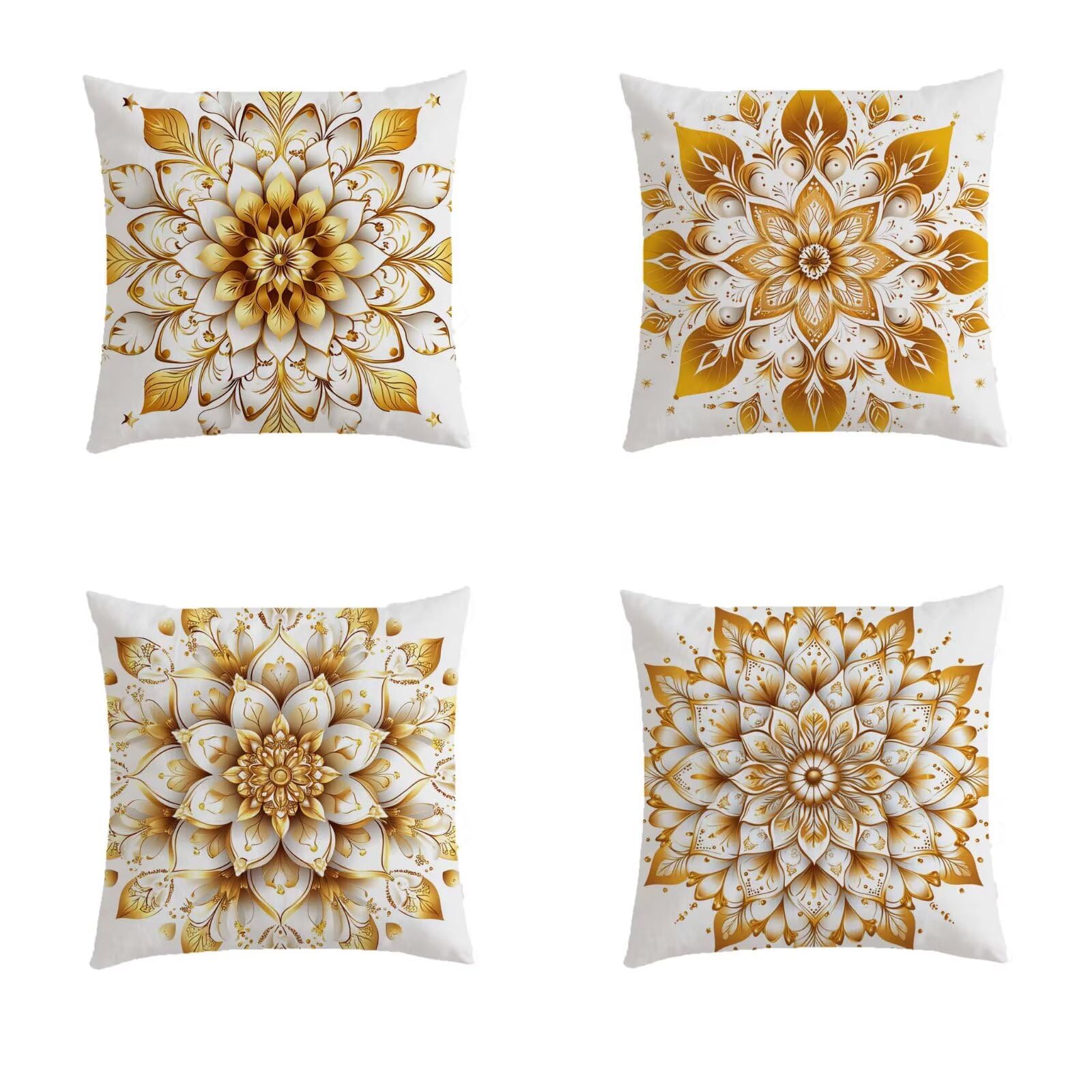 Housse de coussin 70x70cm orange lot de 4 au motif datura pour salon de jardin