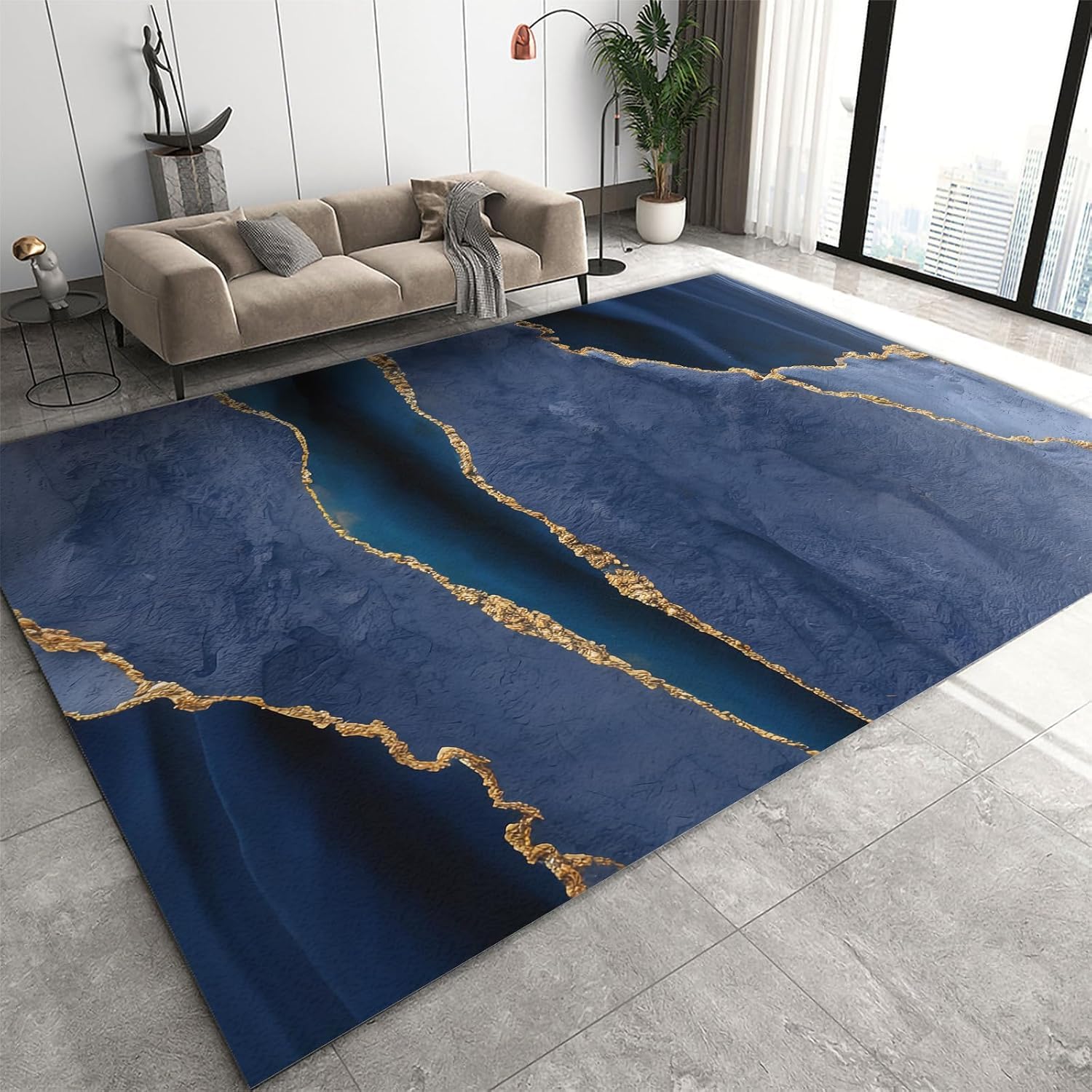 Tapis de salon texture marbre 3D grand tapis de sol soft pour chambre