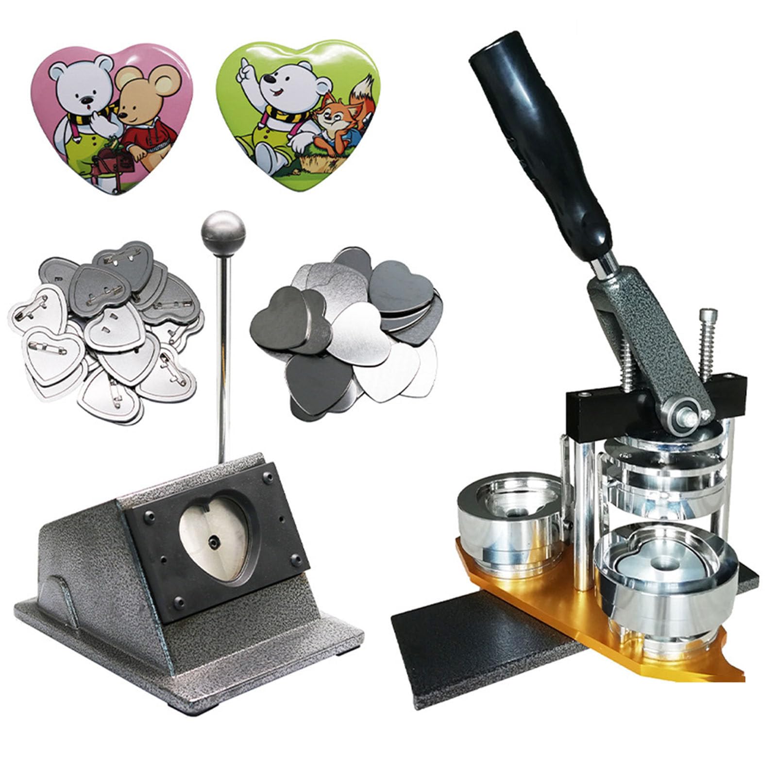 Machine à Badges, kit de Fabrication d'aimants en Forme de cœur, Machine à fabriquer des aimants Photo pour réfrigérateur 57 x 53 mm, 1 Presse + 1 Massicot + 100 consommables