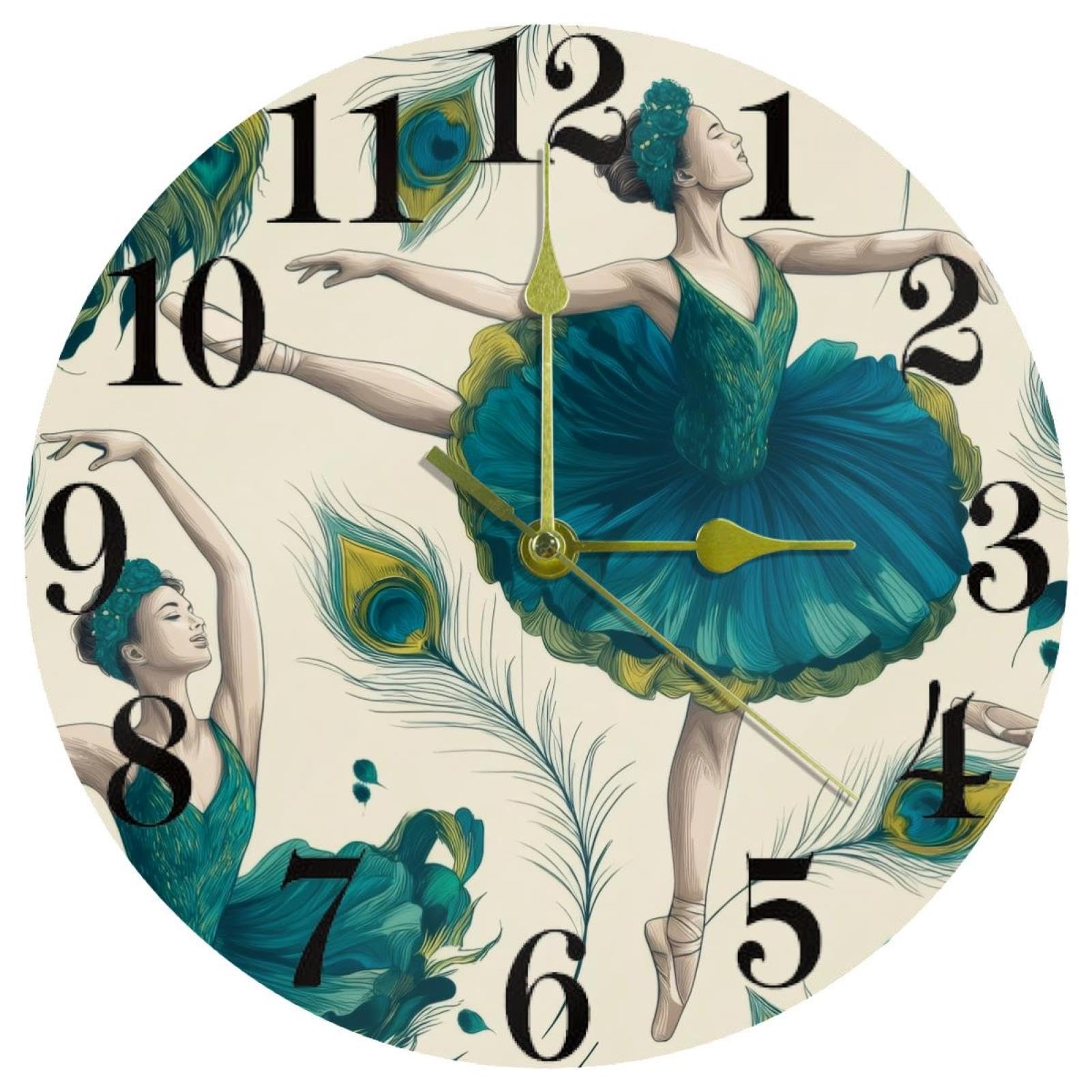 Horloge murale plumes de paon en quartz pour décoration raffinée