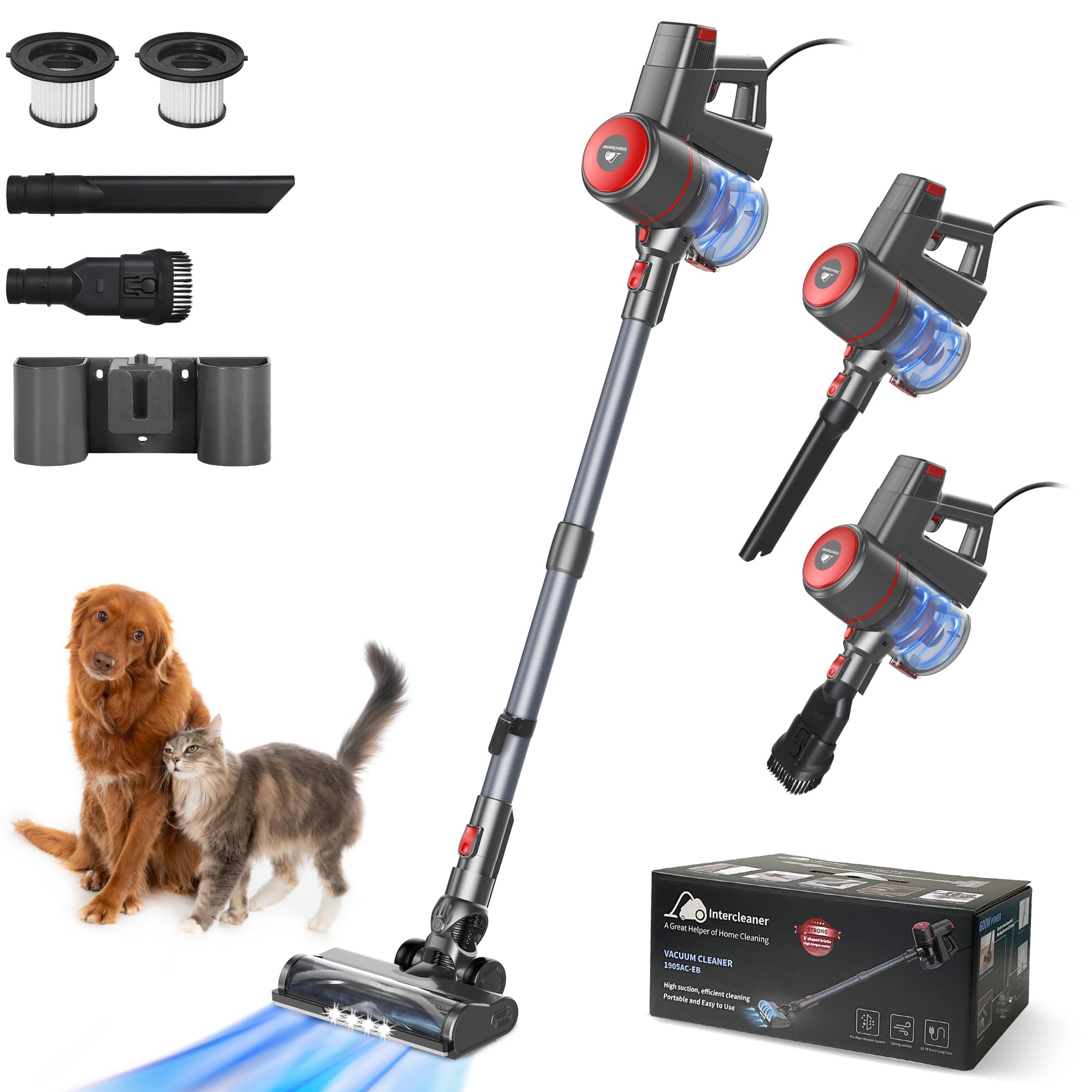 Sponsored Ad - Corded Vacuum Cleaner, 20KPa Powerful Suction with 600W Motor Electric Floor Brush, 4 in 1 Lightweight Bagless Stick Vac with Handheld, for Hardwood Floor Carpet Car Pet Hair