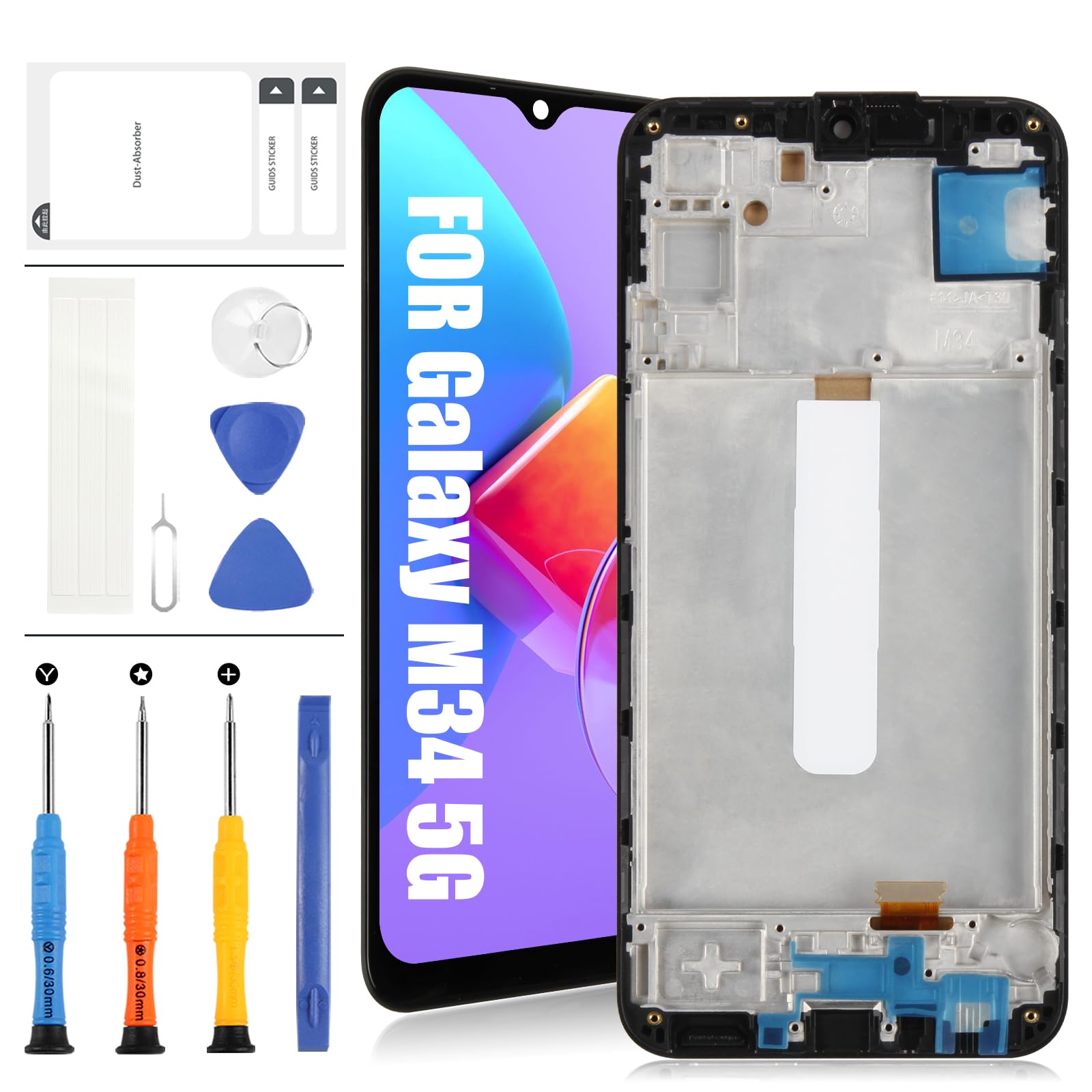 Ekran LCD TFT do Samsung Galaxy M34 5G wyświetlacz do Samsung M34 5G SM-M346B, SM-M346B/DS wyświetlacz LCD, ekran dotykowy, zestaw naprawczy digitizr (czarny z ramą, bez odcisków palców)