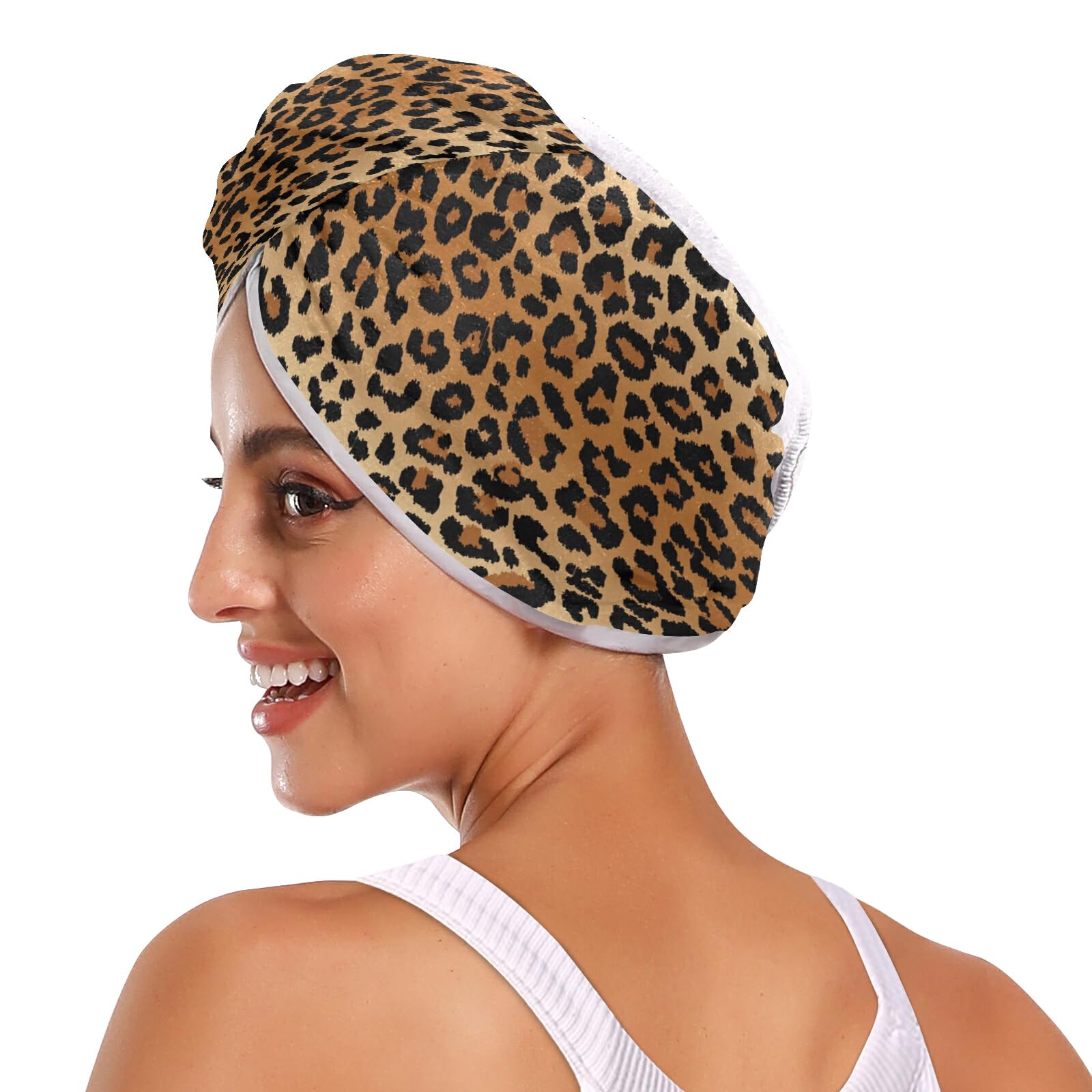 Stylishes Mikrofaser-Handtuch mit Leopardenmuster, schnell trocknend, Haartuch, 2 Stück