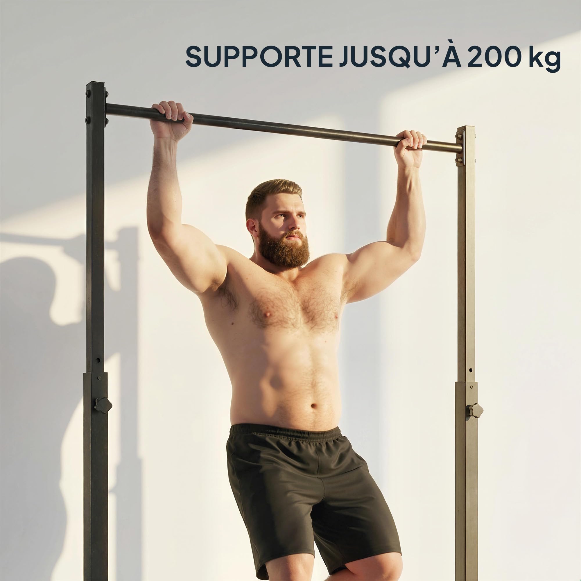 SPORTNOW Barra per sollevamento pesi da 200 kg, 8 livelli di altezza, robusto telaio in acciaio da 128 cm, attrezzatura fitness per la casa e la trazione, nero