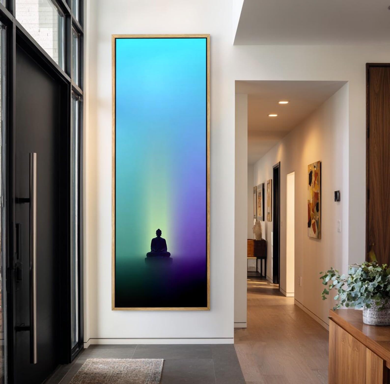 YUSUZHU Tela decorativa per studio di yoga, arte da meditazione alta e stretta, decorazione zen, pezzo spirituale sottile, dipinto verticale di Buddha da parete (20x60 cm/cornice interna)