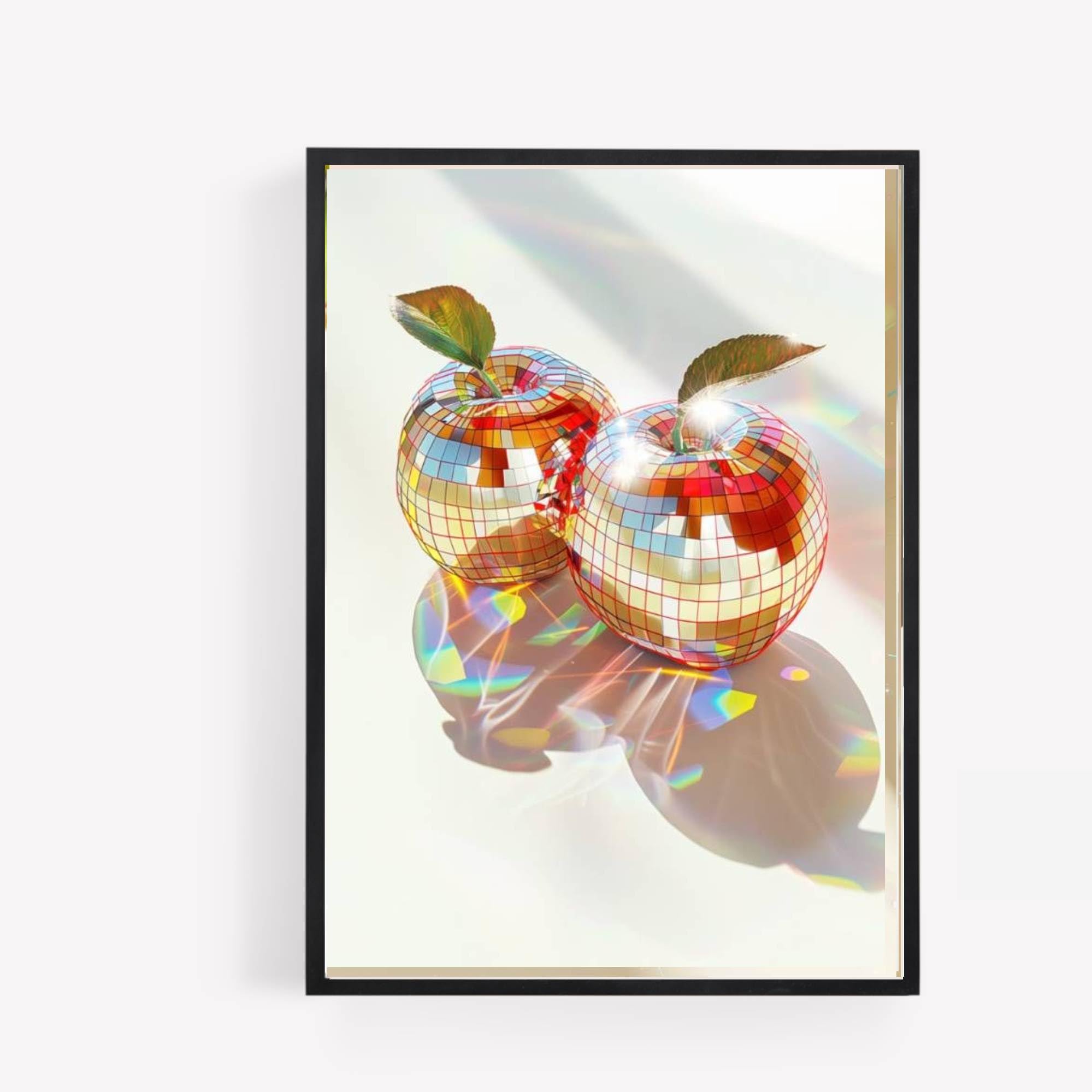 disco mirror ball apple fruit A4 UNFRAMED PRINT PICTURE aesthetic preppy kitchen wall art Home decor Decorating gift