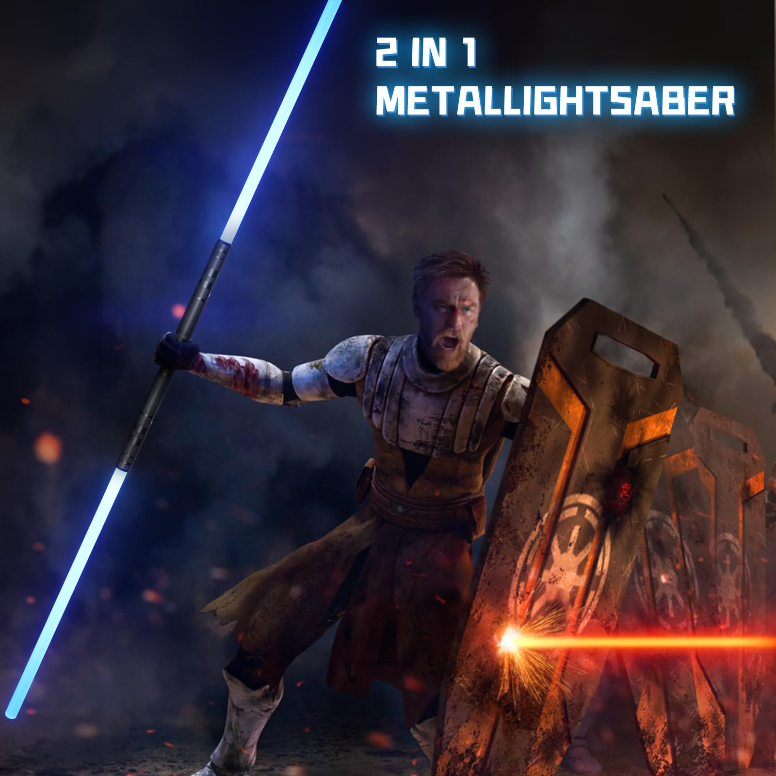 Light Saber, Dueling Lightsabers 2 Pack RGB 15 Colors Metal Hilt, 2-in-1 Double-Bladed FX Dueling Lightsaber for Adults, Kids, Cosplay, Birthday Party Gift