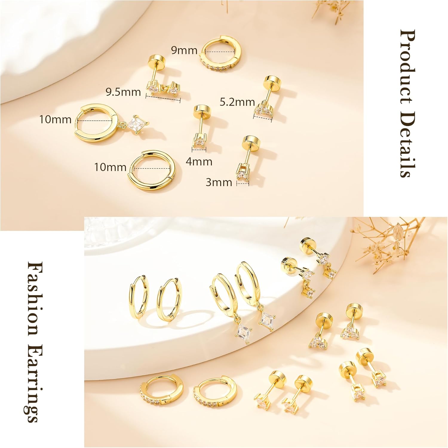 Turandoss Gold Hoop Earrings for Women Trendy - Dainty 14K Gold Plated Hypoallergenic Dangle Huggie CZ Earring Stacks Personalized Cartilage Hoop Earring Sets for Multiple Piercing Earrings for Women - Image 3