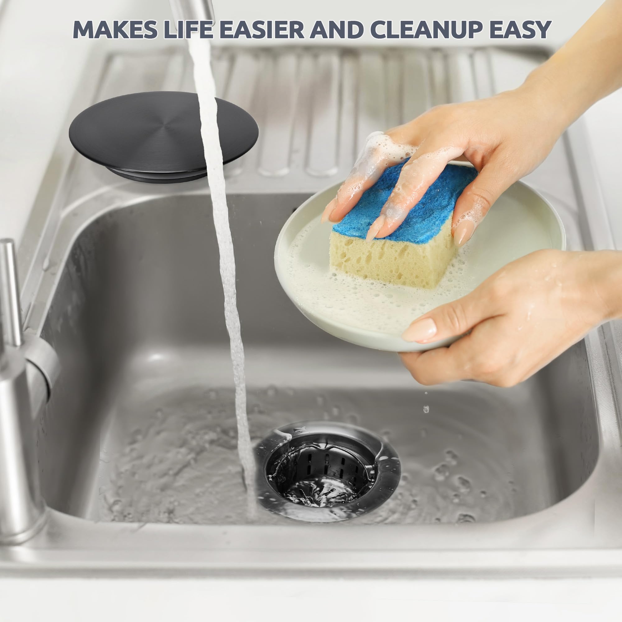BOTEMY Conjunto de drenaje para fregadero de cocina con colador profundo extraíble, kit de drenaje antiobstrucción, acero inoxidable y ABS, colador de elevación fácil de limpiar, se adapta a