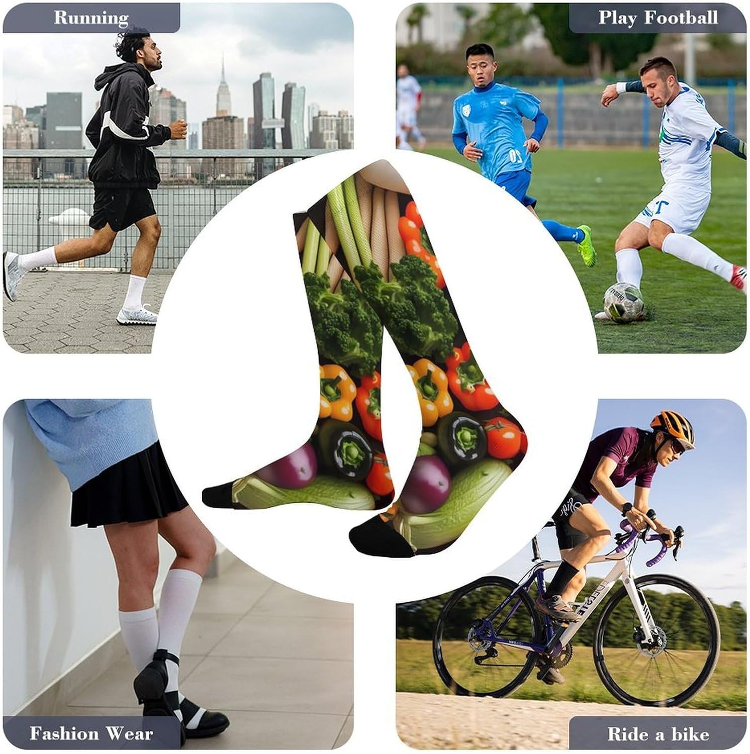 Variety Fresh Vegetables Fruits Dress Sock for Women, Soft Breathable Crew Socks for Men, Lightweight Mid-Calf Socks