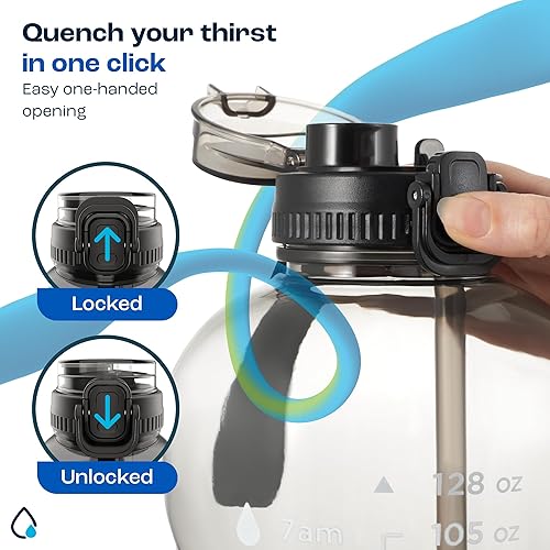 Miniatura 6 de AQUAFIT Botella de agua de 128 onzas con marcador de tiempo, tapa de popote y pico 2 en 1, botella de agua grande con popote, botella de agua para