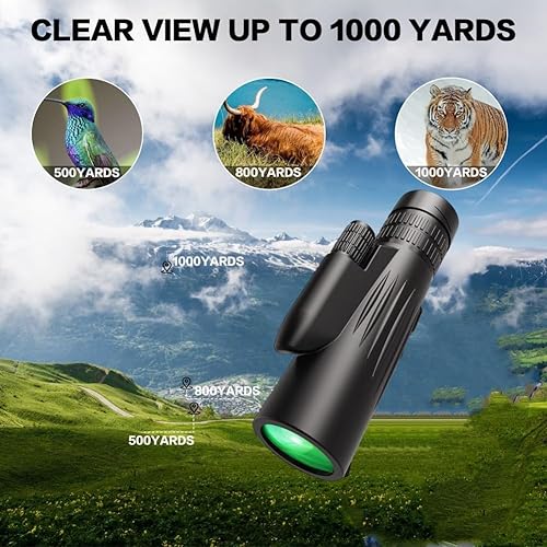 Miniatura 5 de Telescopio monocular monocular 10 x 42 monoculares compacto para adultos monoculares de alta carga con adaptador para teléfono inteligente y trípode