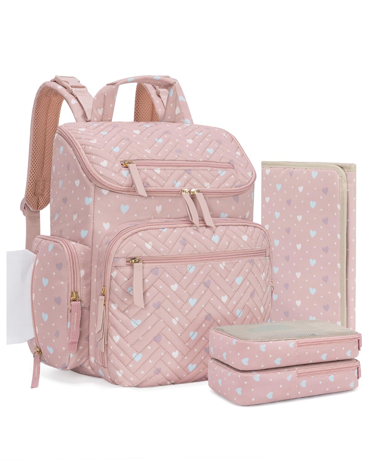 Changing Bag with Changing Mat, Diaper Bag with Insulated Pockets, Pink