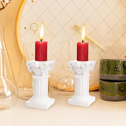 Miniatura 3 de HOMSFOU Portavelas de columnas griegas de resina, estatuas de pilar romano de escritorio, accesorios para fotos, soporte rústico de granja,