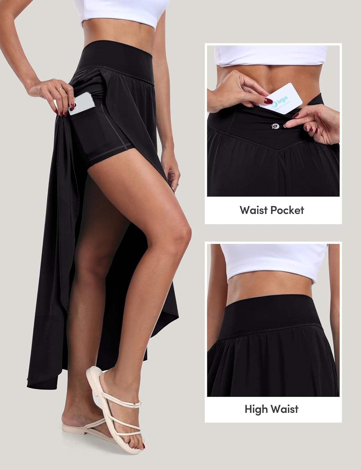 IUGA High Waist Maxi Skirt with Slit Ruffle Wrap Skirt Trendy Flowy Skirts for Women Long Skirts with Shorts Underneath - Image 3