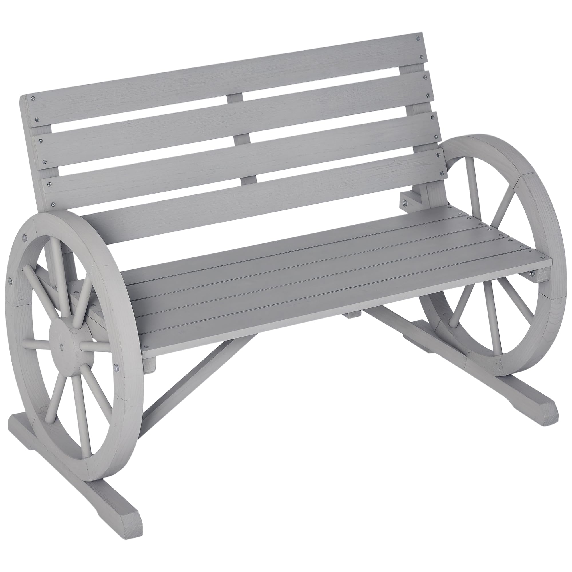 Outsunny Wagon Wheel Bench - 2 Seater - Grey - Wood