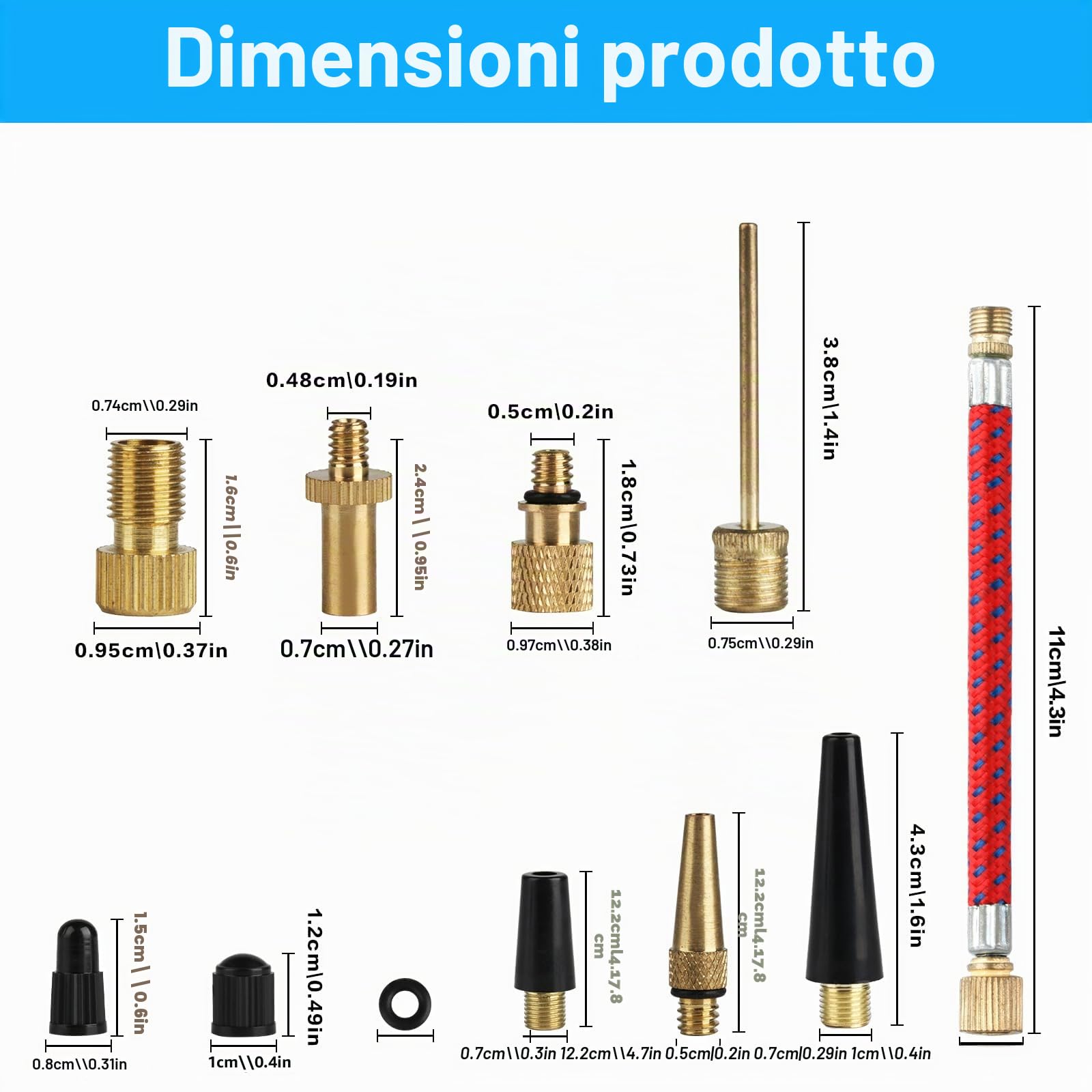 Adattatore Valvola Bicicletta SV DV AV 36 Pezzi Set Gonfiaggio Pompa
