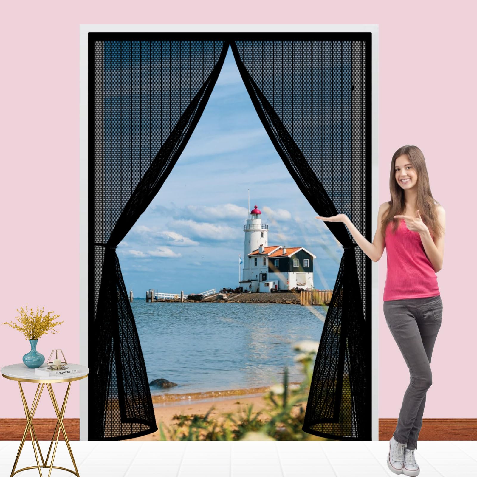 Moustiquaire fenêtre magnétique 155 x 200 rideau anti mouche pour porte balcon