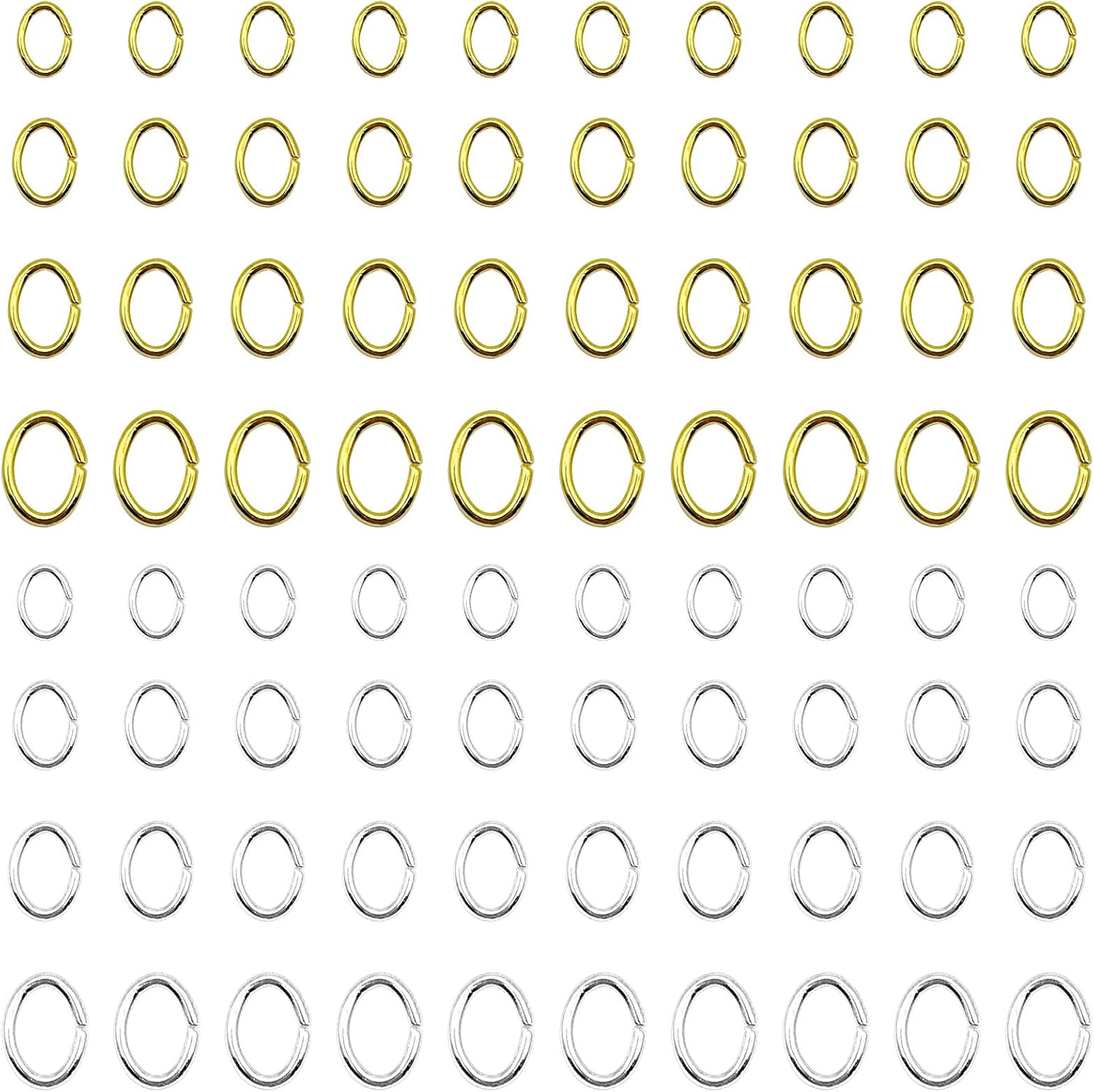 2400pcs Oval Jump Rings Jewelry Jump Rings Stainless Steel Open Ring Diameter 4mm 5mm 6mm 7mm for Jewelry Making Supplies Earring Bracelet Necklace DIY Craft Making(Gold & Silver)