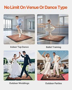 VEVOR Dance Floor Tiles, 12.4 x 12.4 in Interlocking Dance Flooring Portable Tap Dance Practice Floor with Cushioned Base for Home Studio Outdoor Party