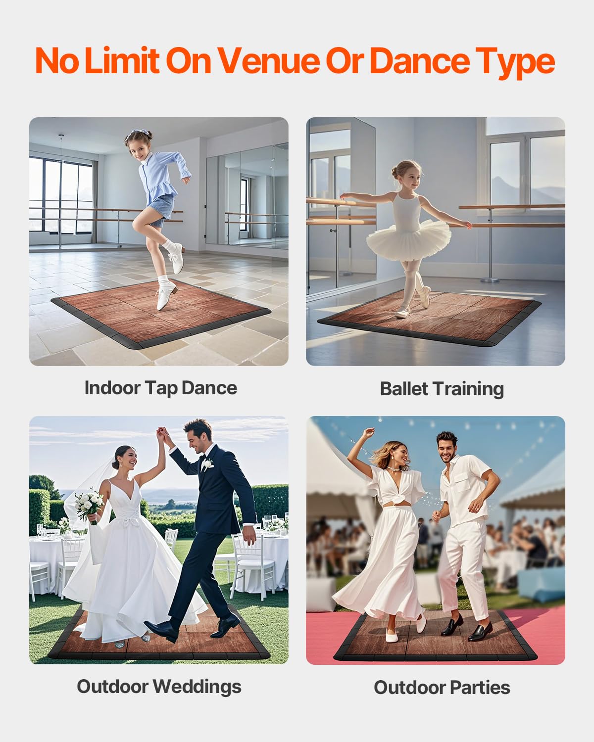 VEVOR Pistas de Baile de PP y PVC, 25 Piezas Entrelazadas, Suelo de Baile Portátil, Veta de Madera de Roble, 25 Pies Cuadrados