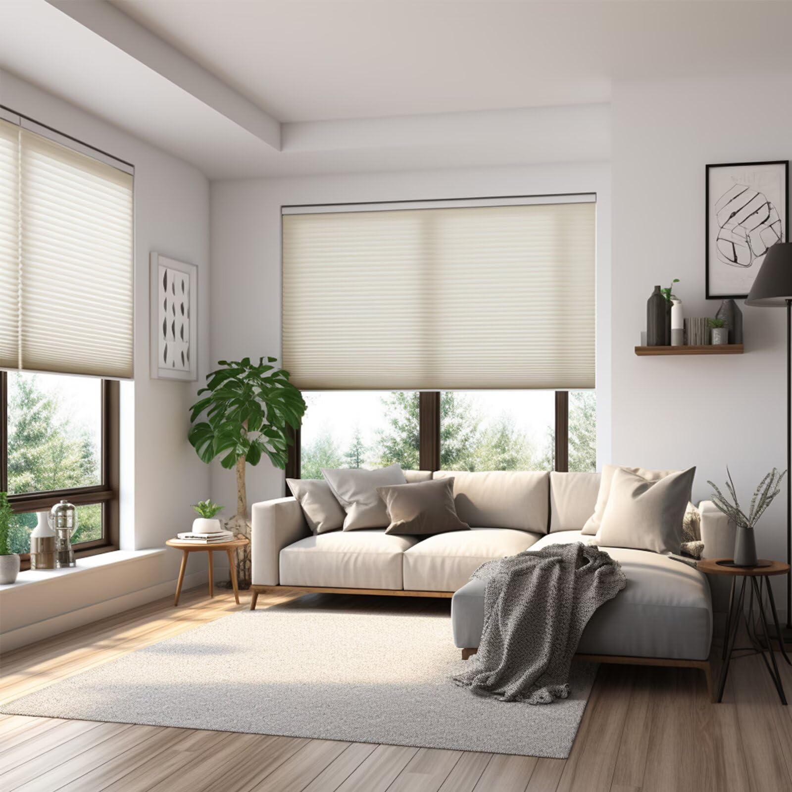 Changshade Cordless Cellular Shades, Light Filtering Honeycomb Shades for Windows, Pull Down Pleated Blinds, Easy to Install for Indoor Windows and French Doors,32" W x 72" H, Beige