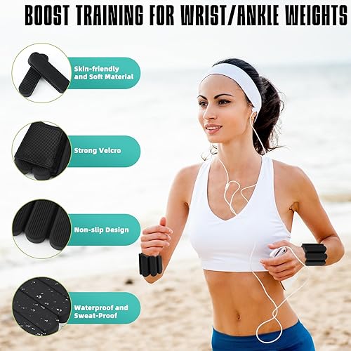 Miniatura 2 de Juego de 2 pesas para tobillo para mujeres y hombres, pesas de silicona para muñecas, pesas para piernasbrazos, ideales para entrenamiento de