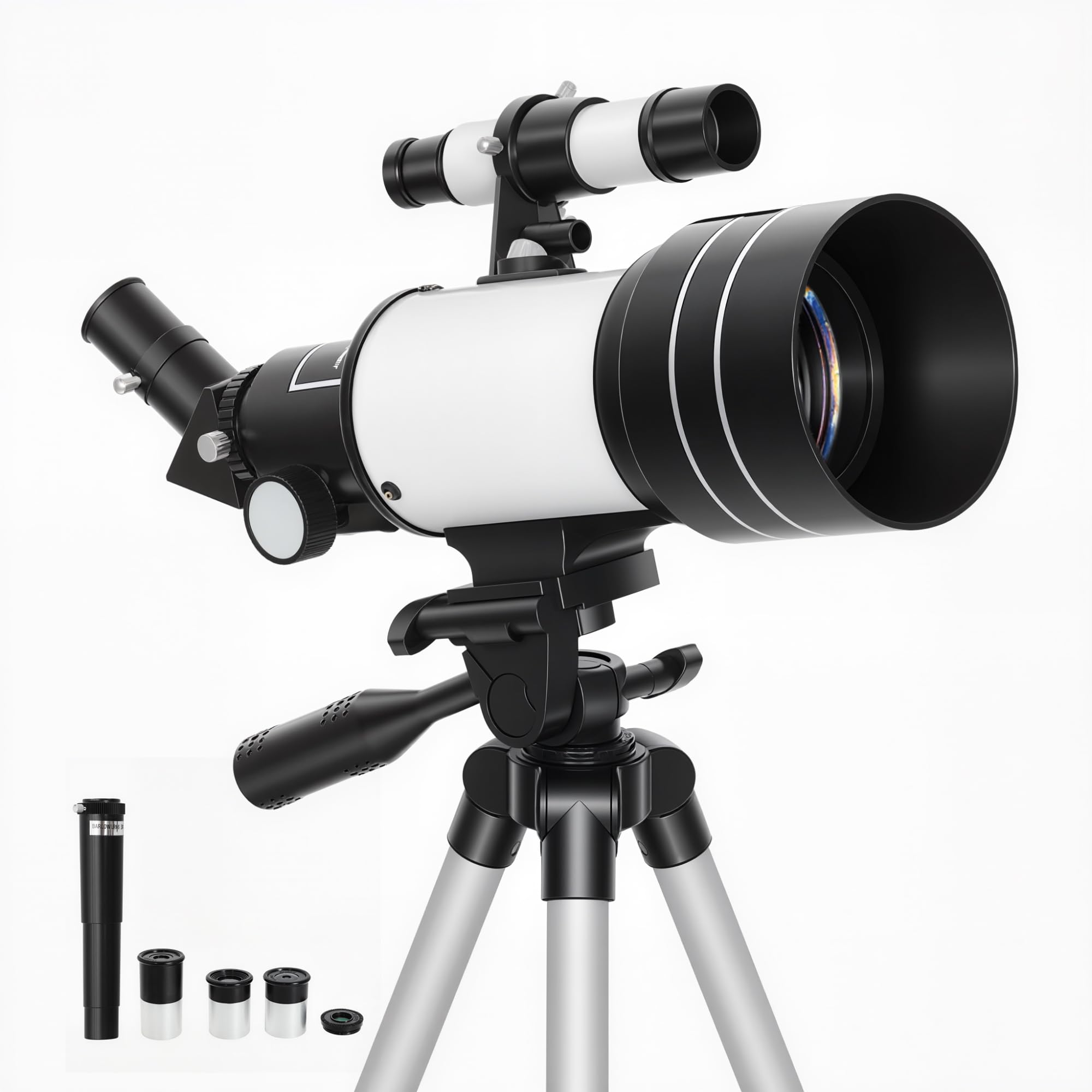 Outsunny Télescope Astronomique pour Adultes et Débutants 70 mm, Télescope Réfracteur 100X/50X/30X avec 3 Oculaires, Monture AZ 300 mm, Trépied Réglable en Aluminium, Blanc