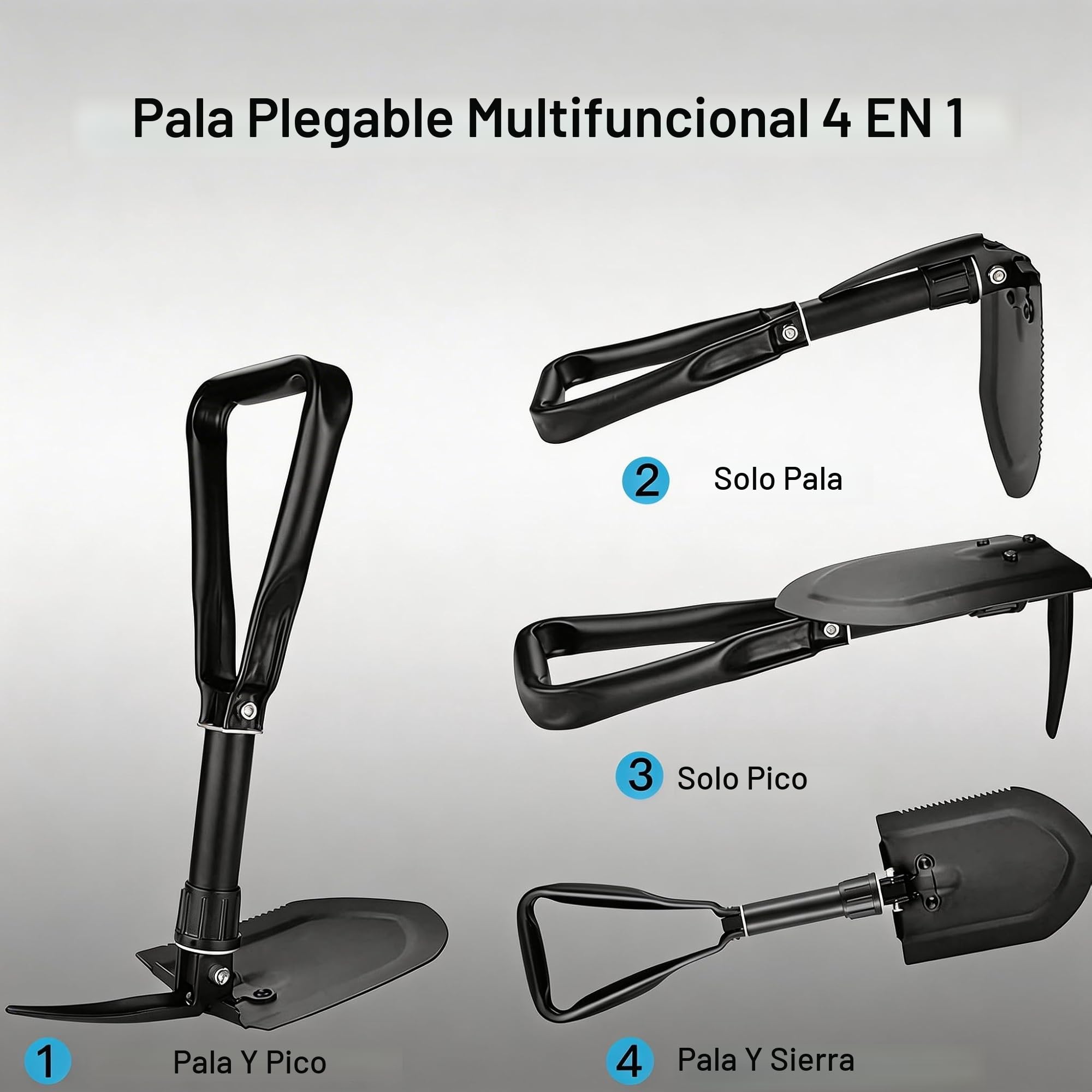 Pala Plegable Multifuncional 58 cm, Pala de Nieve Plegable, Pala Plegable Militar, Pala de Supervivencia Camping, Portátil Pala Plegable para Camping, Jardín, Supervivencia, Senderismo, Car