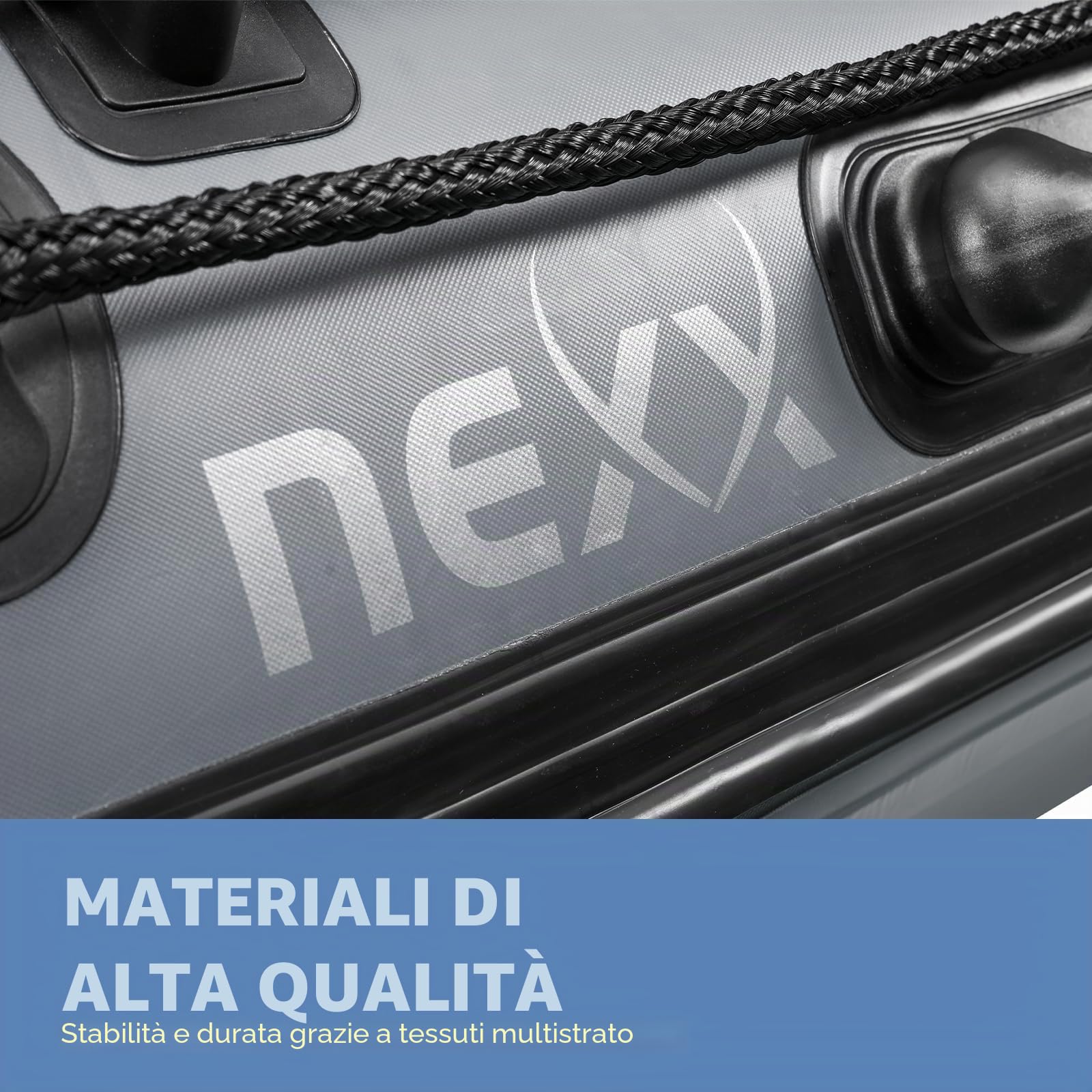 Barca sportiva professionale, gommone per pescatore, NEXX 330 cm con fondo in gomma - Canotto da pesca con borsa da trasporto, grigio chiaro - incl. 2 remi e kit di riparazione