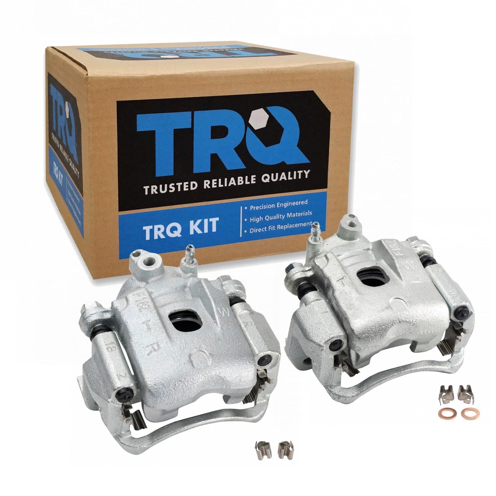 TRQ Front Brake Caliper Set Zinc Coated Brackets Hardware