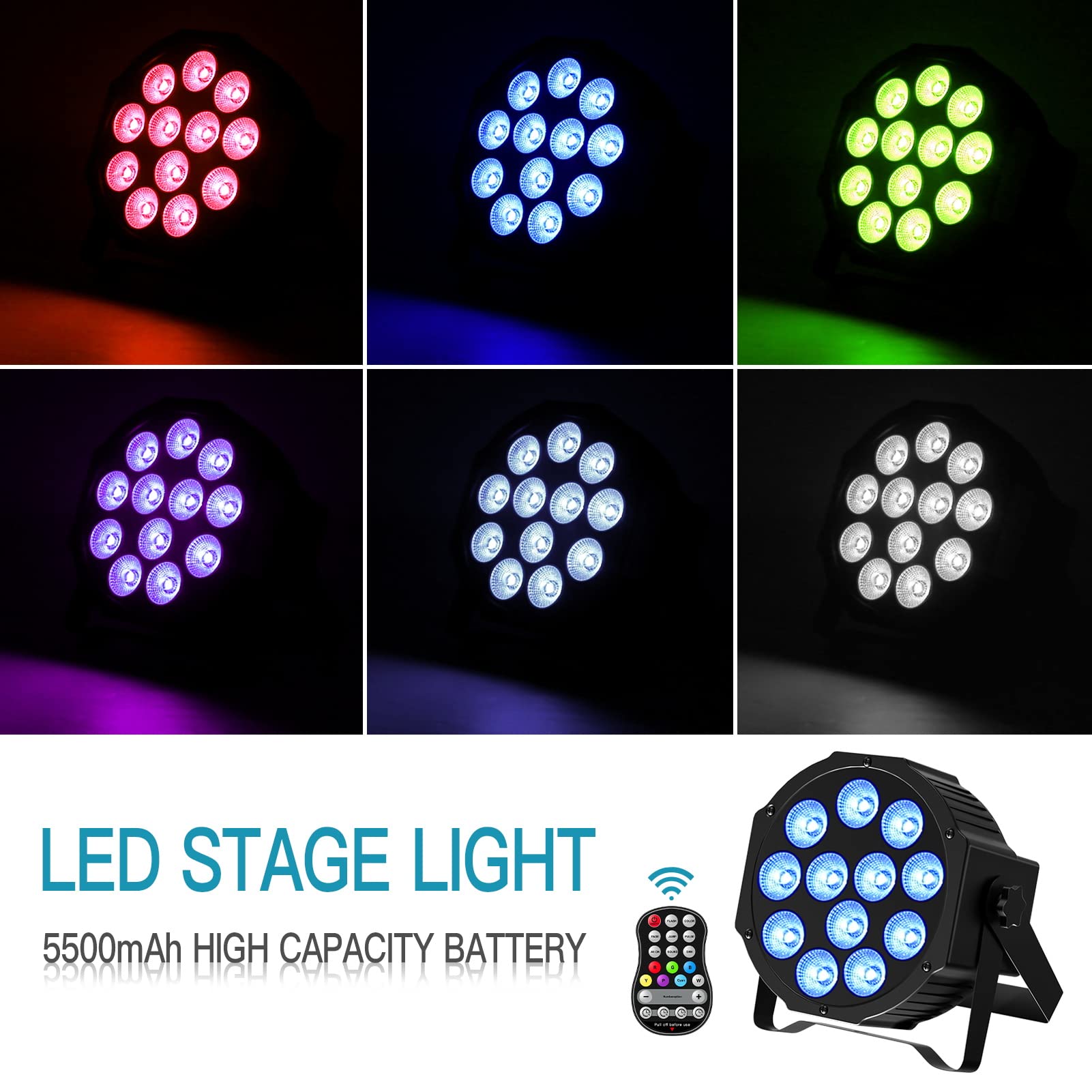 4 Pezzi RGBW Ricaricabile Par LED Batteria, 12 LED Luci da Palco con Telecomando e Funzione Timer, 8CH Illuminazione Palco per Feste DJ Bar Banda Concerto Club Christmas