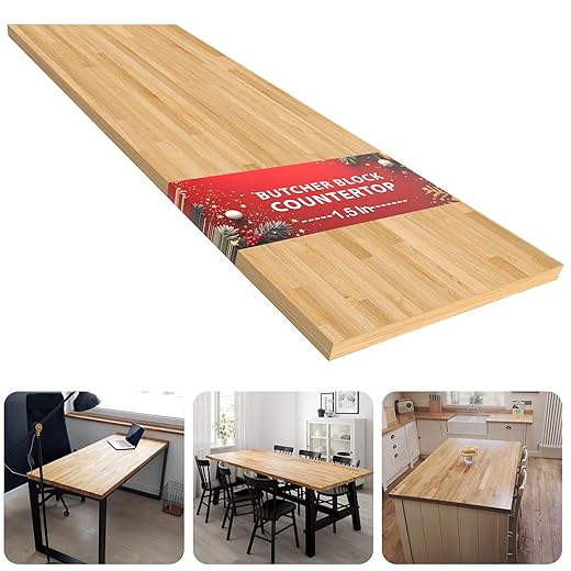 Butcher Block Countertop Table Top - Unfinished Solid Wood Countertop Unfinished Surface for DIY Washer Dryer Cutting Board Kitchen - 5ft L x 25" W, 1.5in Thick