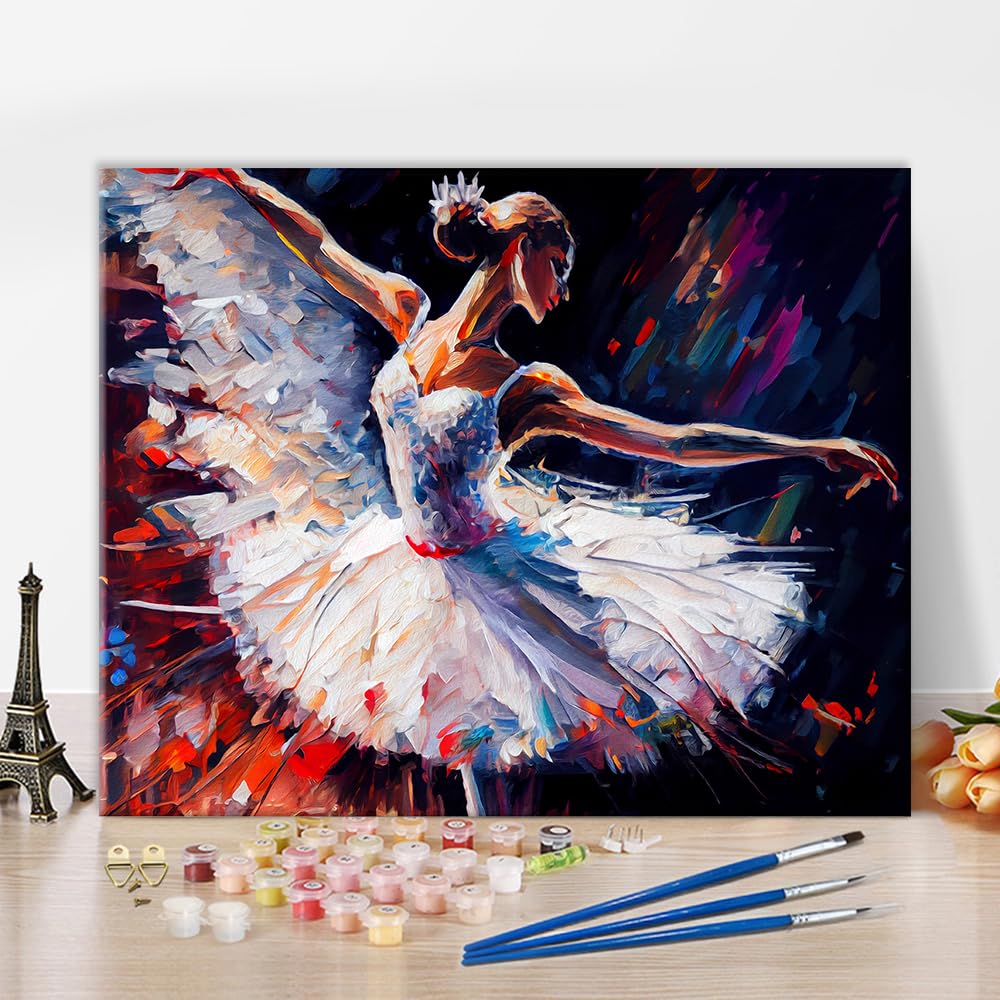 TUMOVO Ballet DIY Paint by Numbers for Adults Beginners Kits Colourful Beautiful Ballet Dancer Oil Painting Women Picture Canvas Acrylic Pigment Arts Craft for Home Wall Decor Gift 16x20 Inch