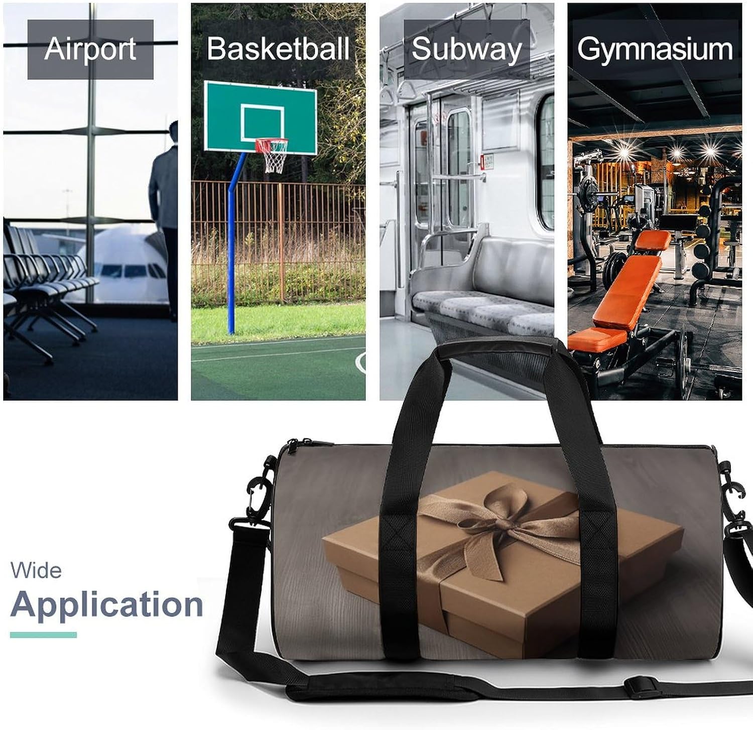 Sports Gym Bag for Women Men Travel Duffel Bag Brown Gift Box Weekender Bag Canvas Carry on Overnight Bag for Travel Swimming Fitness Workout Sports Duffle Bag, 17.7in/9in/9in, style image 3