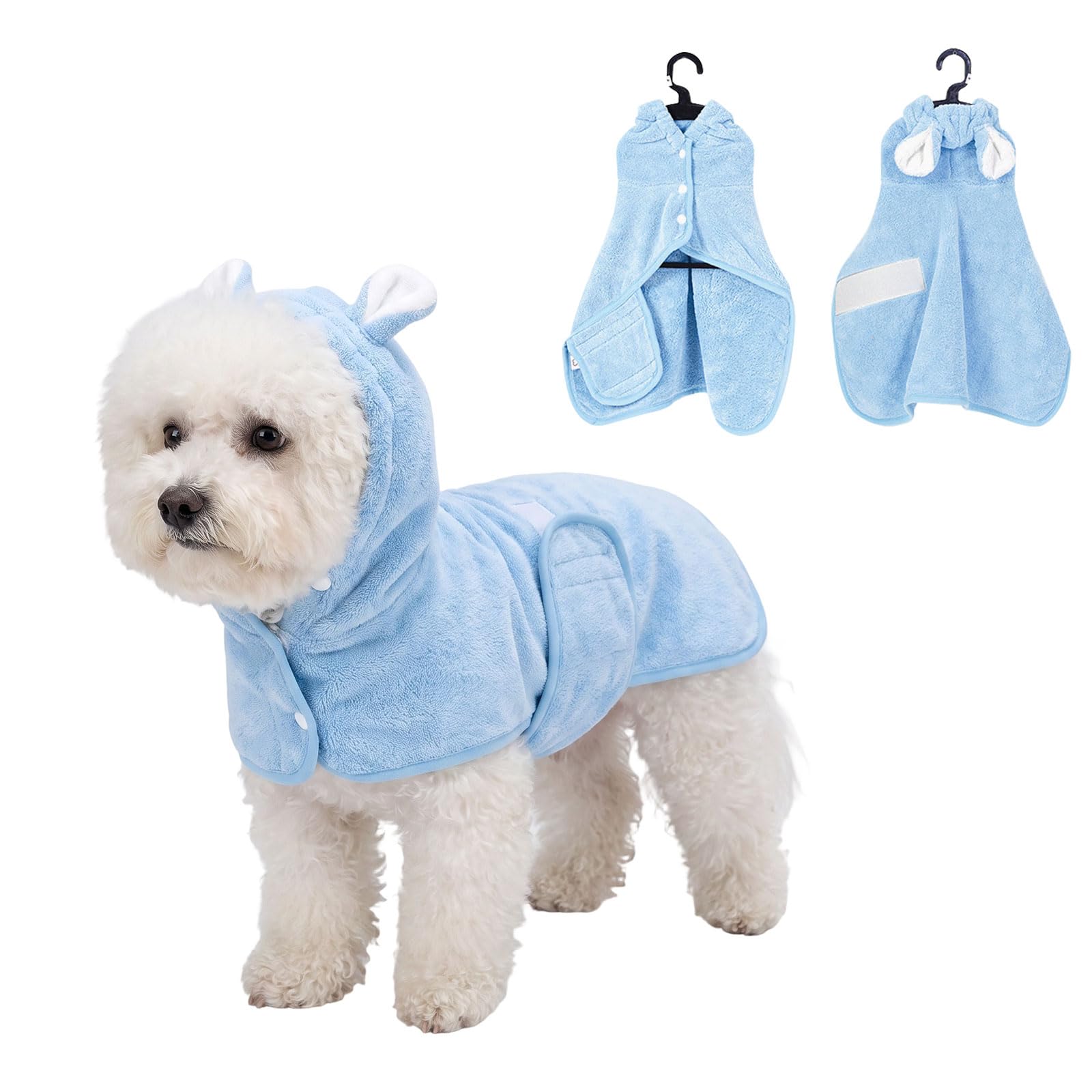Multivalue Hooded Dog Dressing Gown for Small Dogs and Cats (Blue, M)
