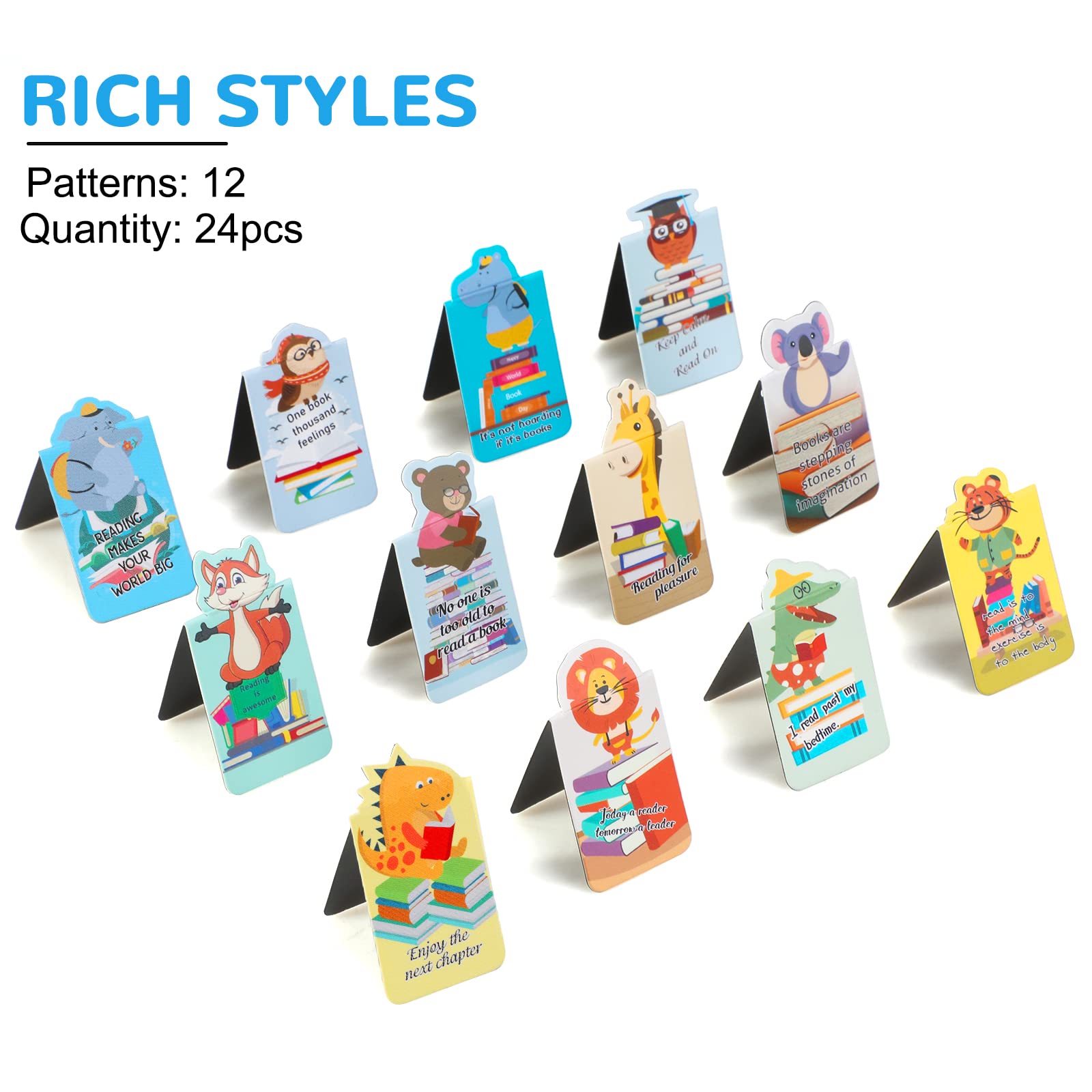MWOOT marcadores magnéticos animales 24 piezas kit imán para niños escuela oficina lectura 5,5 x 3 cm