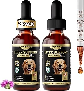 (2 Pack) Poppaw Milk Thistle for Dogs, 9-in-1 Liver & Kidney Support Drops with Artichoke, Resveratrol, Marigold Extract, Natural Detox Herbal Supplement for Liver Function, Bacon Flavor, 2 Oz