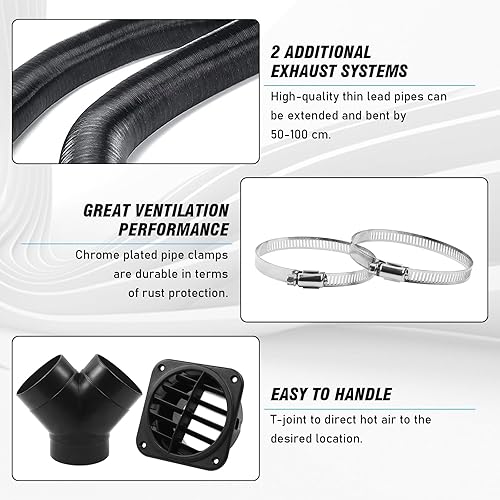 Miniatura 5 de Conductos de tubo de calentador automático de 2.953 in, kit de ventilación de salida de aire caliente con rama en Y, manguera de ventilación para