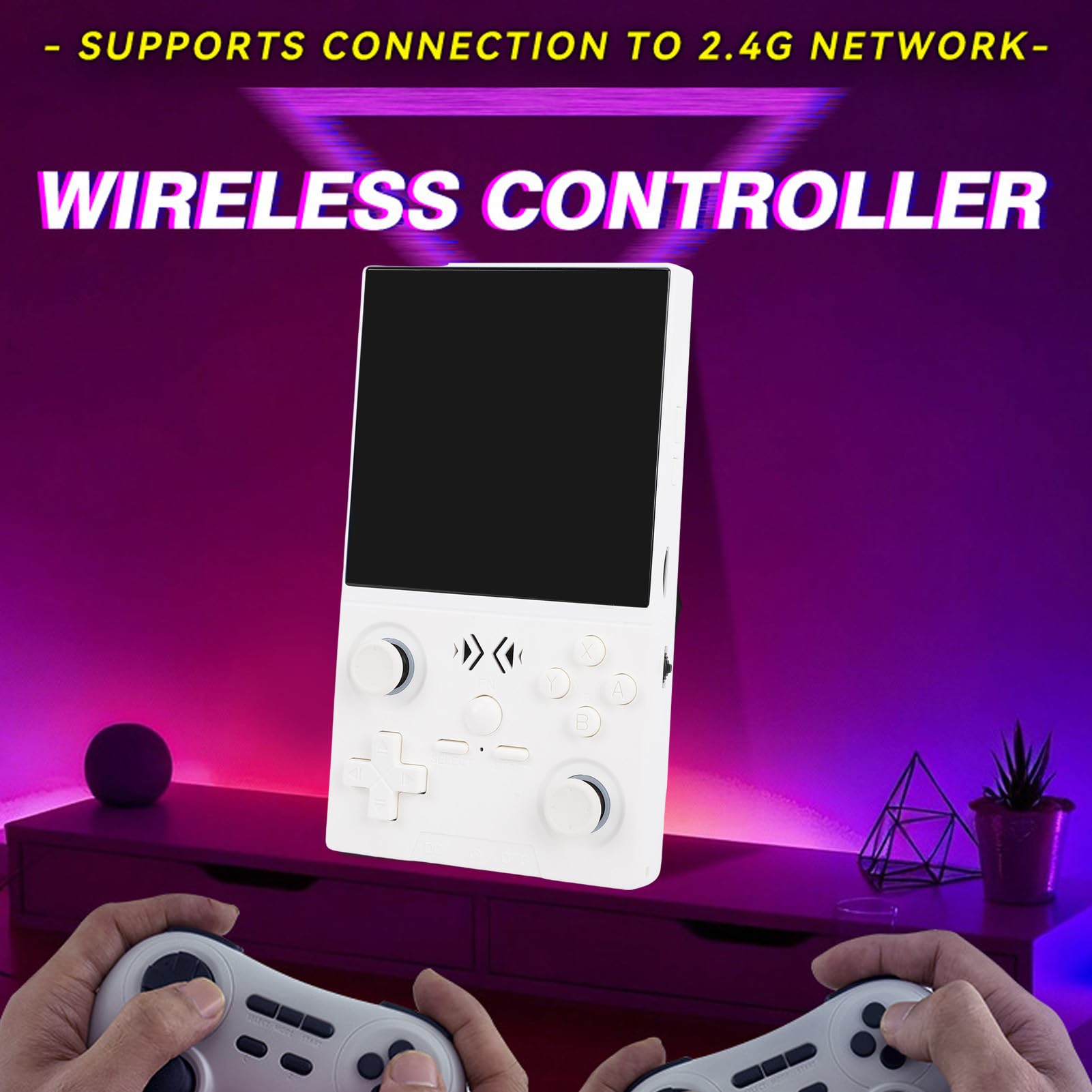 CHICIRIS Handheld-Spielekonsole, 4-Zoll-HD-Bildschirm mit Open Source, Wiederaufladbar über WLAN, Unterstützung für -Systeme (White)