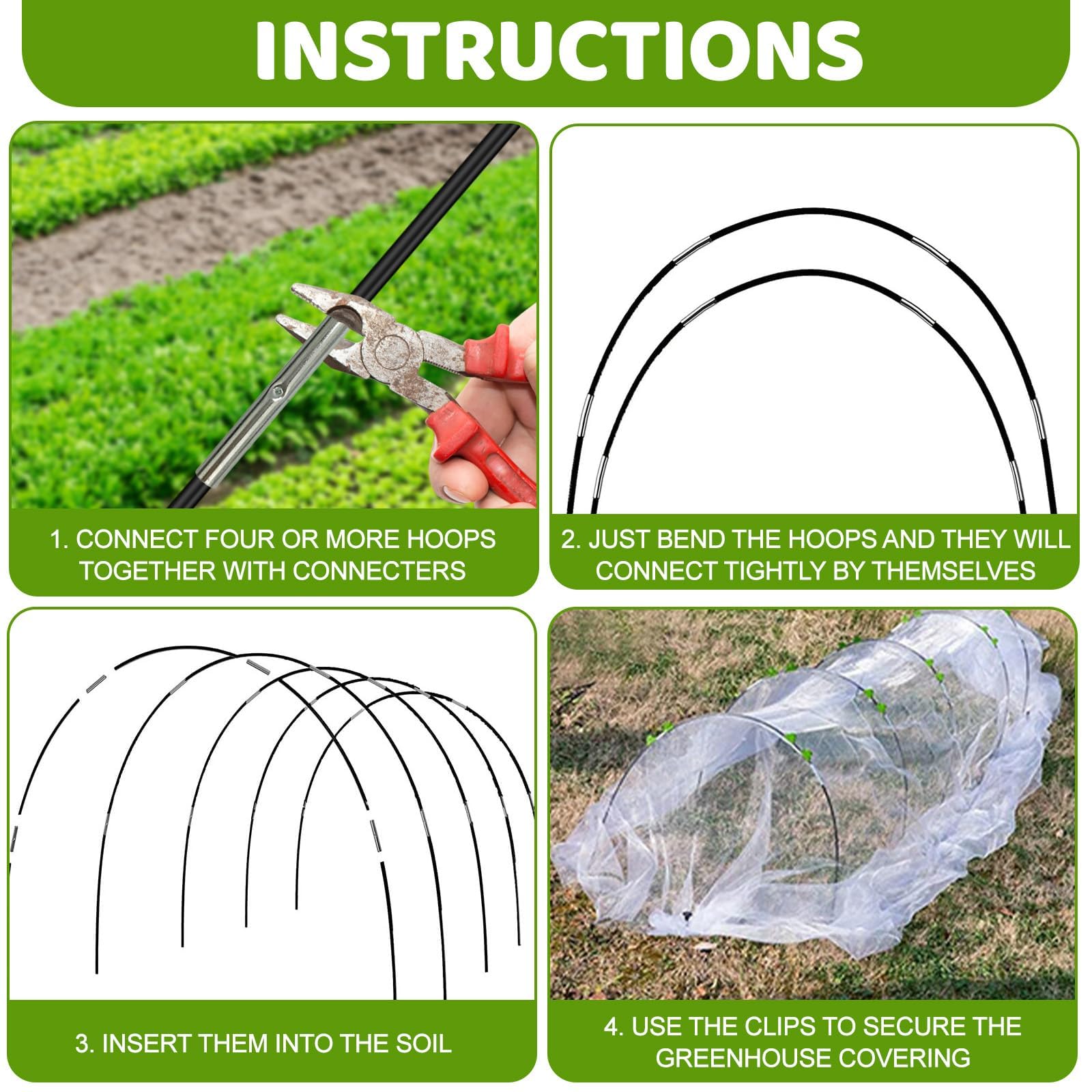 YlYADl Arcos para Invernadero,30 Piezas Garden Tunnel,Aros De Invernadero para Cultivar Túneles,Neumáticos de Invernadero,Aros Invernadero Tunel,Aros Invernadero Grandes,Túnel para Plantas