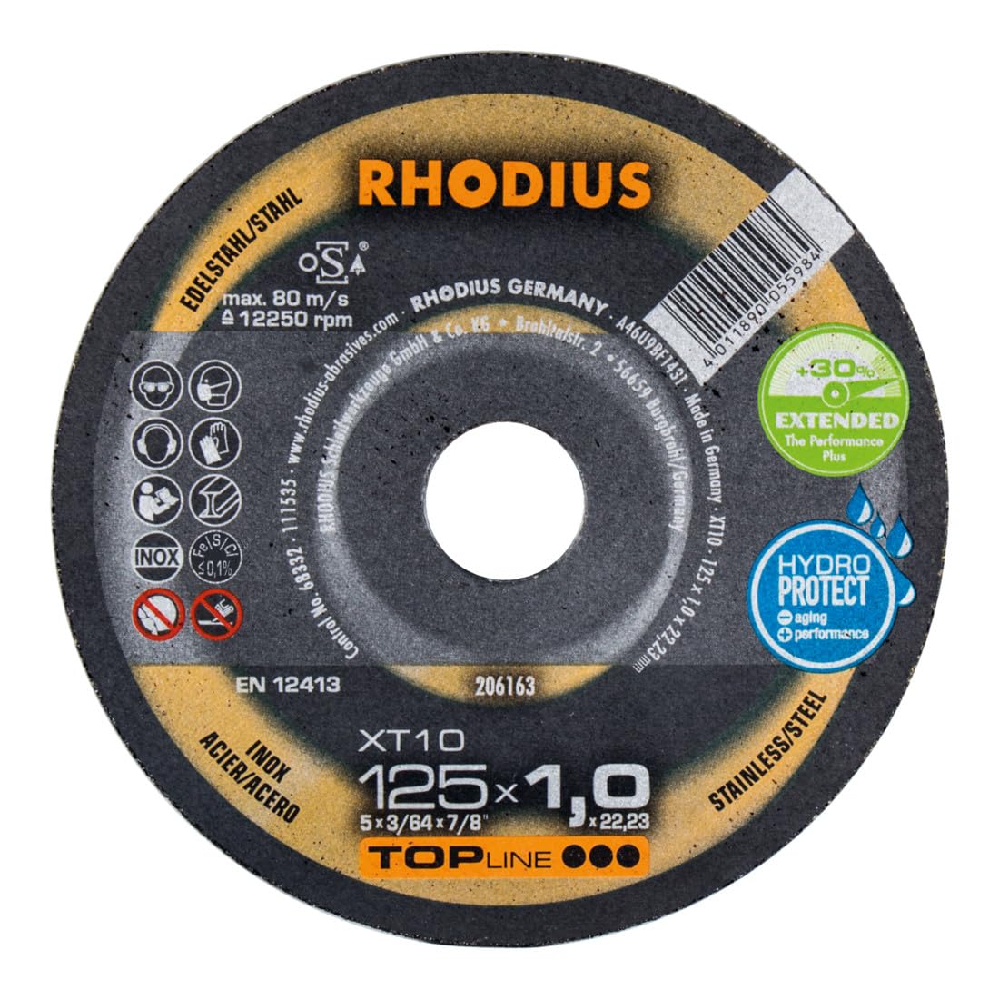 Rhodius Disco de corte extra fino XT10 paquete 125 x 1,0 x 22,23 mm