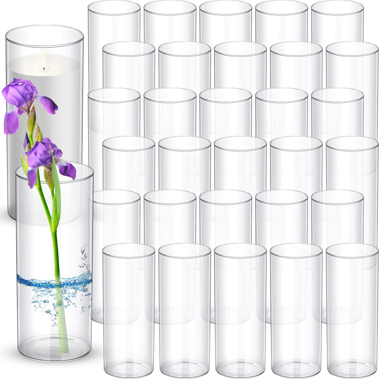 36 Pcs Clear Glass Cylinder Vases Bulk 10 Inch Tall