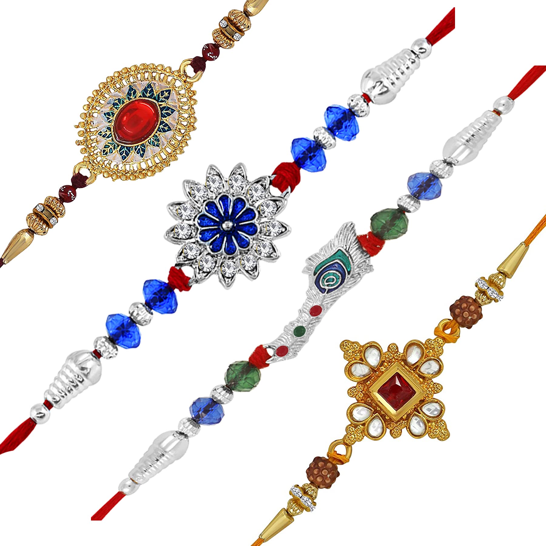 Combo of 2 Gold And 2 Rhodium Plated Elegantly Desgined Alloy Rakhi (Bracelet) Combo Pack Beautified With Multicolor Crystal Stones For Loving Bhai/Bhaiya/Brother CO1000245C-image-24