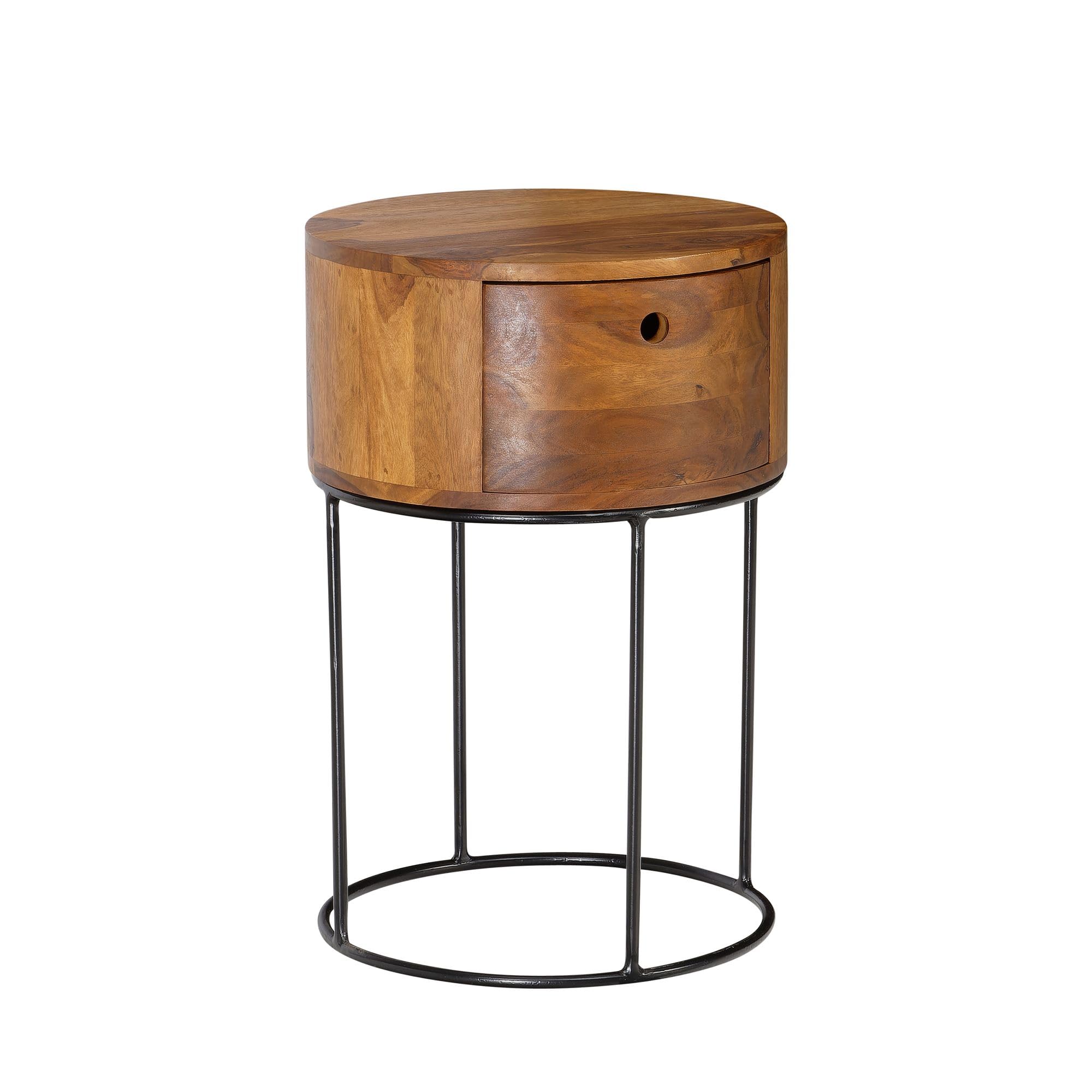 Wohnling Nachtkonsole Rund 40x40x60 cm Sheesham Massivholz Braun