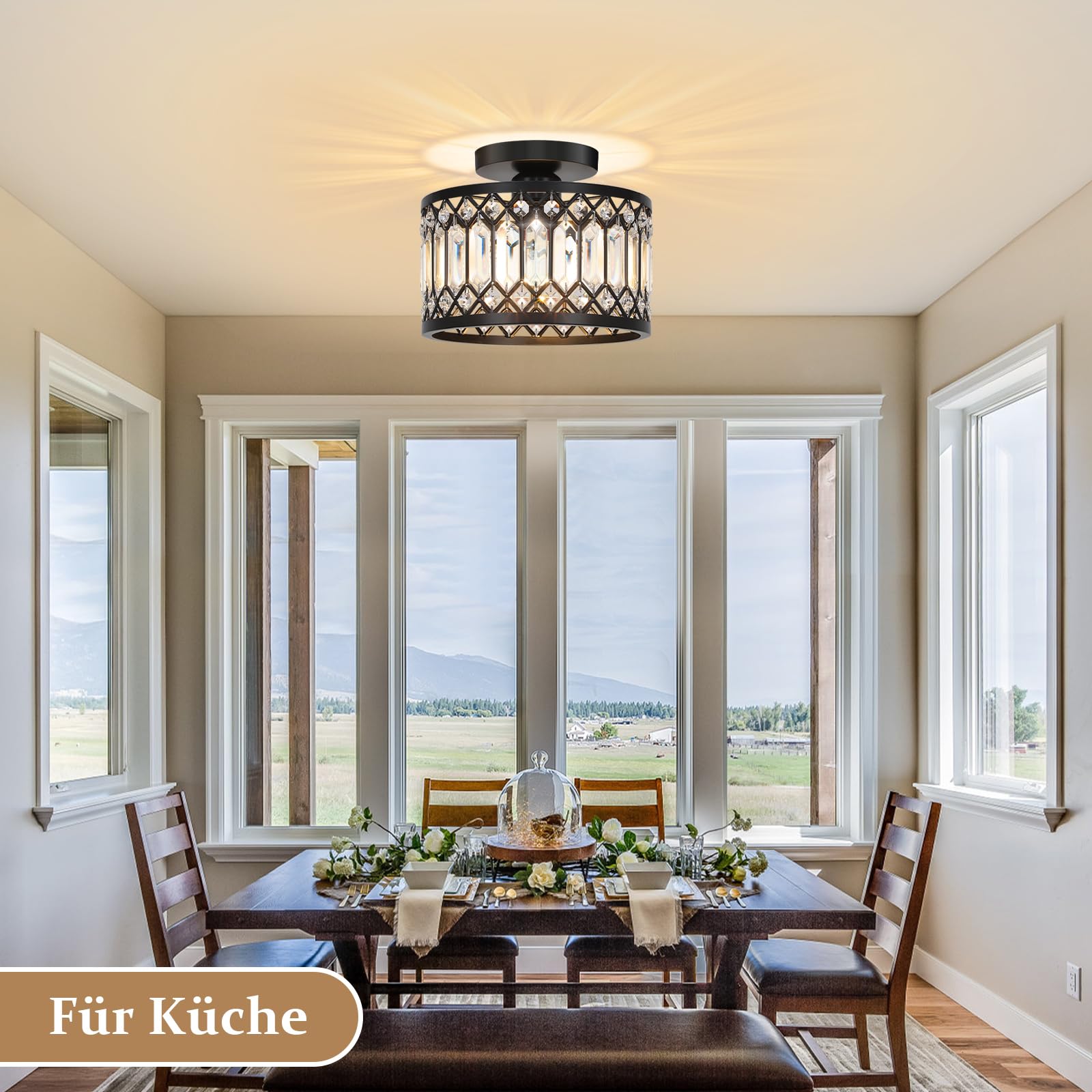 Kristall Deckenlampe Modern Deckenleuchte mit Glühbirne,K9 Metall Rund Deckenleuchte E27 Fassung für Küche Wohnzimmer Schlafzimmer Flur,Ø23cm