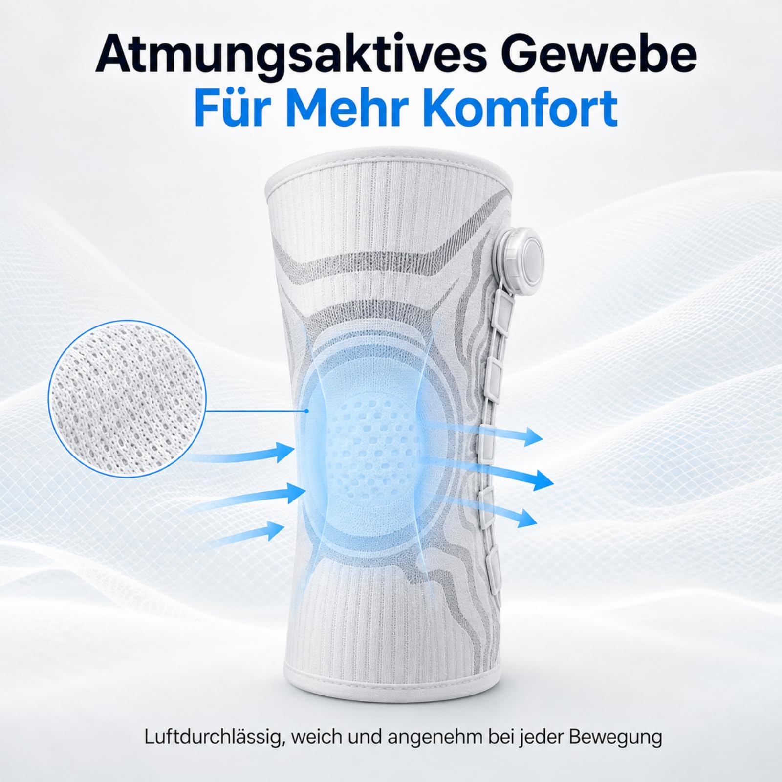 VILAO Kniebandage Mit Drehverschluss Patellarschutz 3D Kompression Rutschfest Für Alltag Arbeit Laufen Fitness Und Sport Kniebandage Männer (XL,2Weiß)