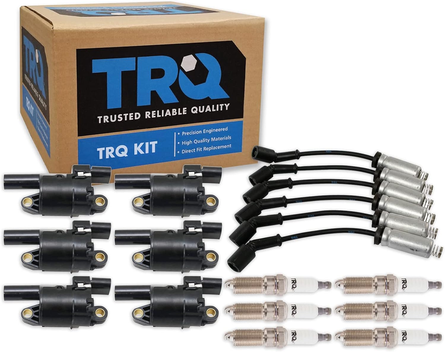 TRQ Ignition Kit Ignition Coil Spark Plugs Wire Set Compatible with 2014-2019 Chevrolet Silverado 1500 GMC Sierra 1500