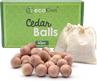 ecoKiwi Moth Balls - Moth Repellent for Wardrobes Cedar Wood - Natural & Sustainable Moth Balls for Wardrobe - Anti Moth Products Wardrobe - Moth Killer for Wardrobe with Sandpaper - 60 Pack